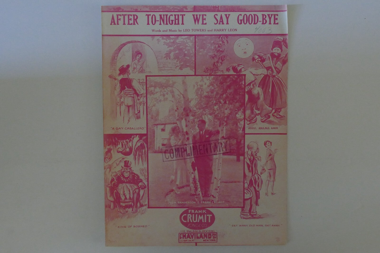 After to night we say good bye, sheet music 1934, by leo towers and harry leon