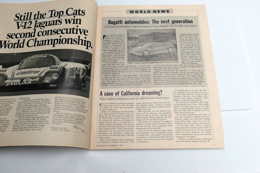AutoWeek Magazine Nov. 7 1988 Ferrari 250P, 300ZX RX-7 Jaguar XJ 220 Geo Tracker
