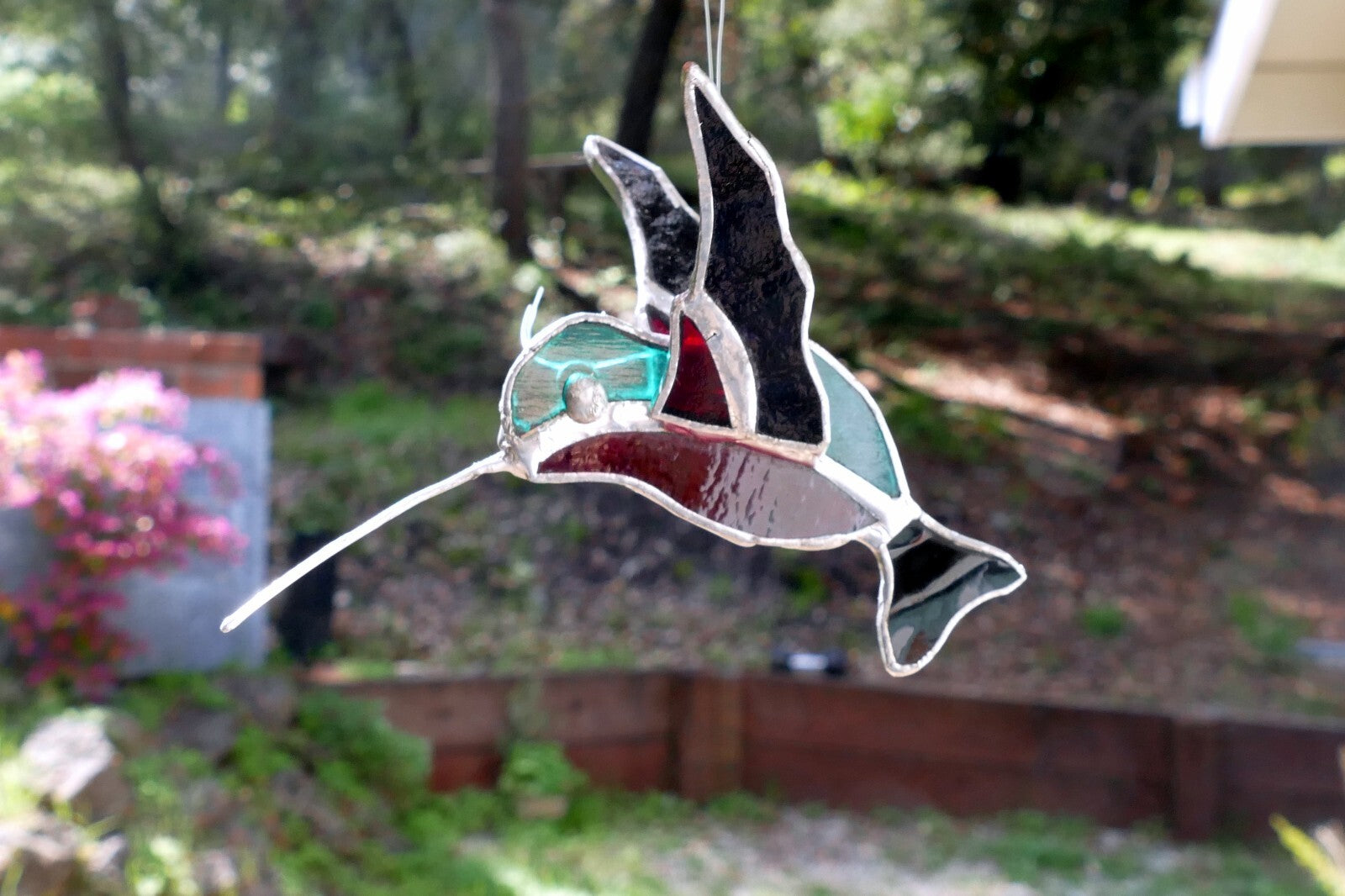 Stained glass hummingbird 4.5" suncatcher hand made 3d hanging ornament
