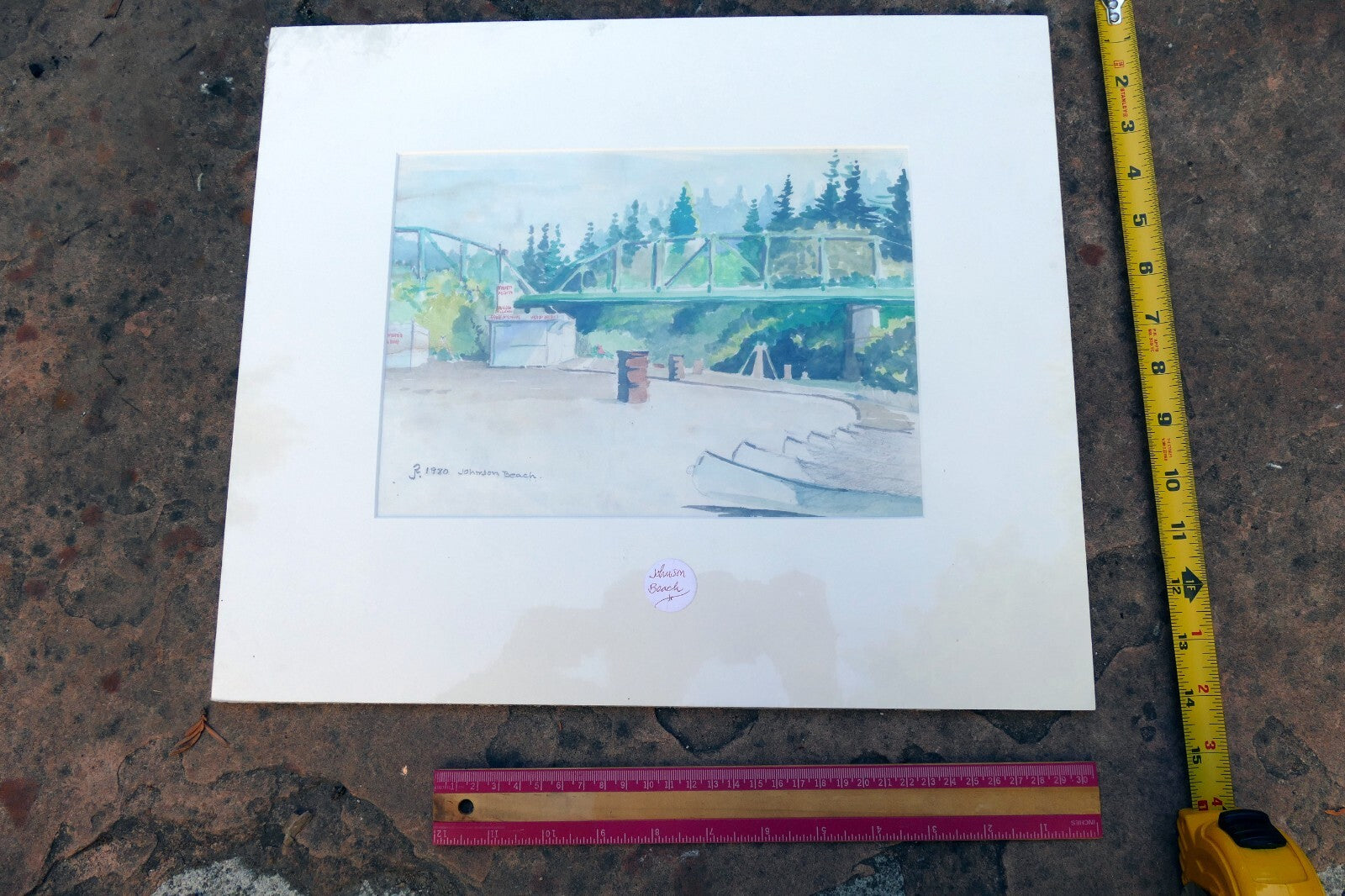 Johnson Beach original watercolor painting 1980 signed by  JR