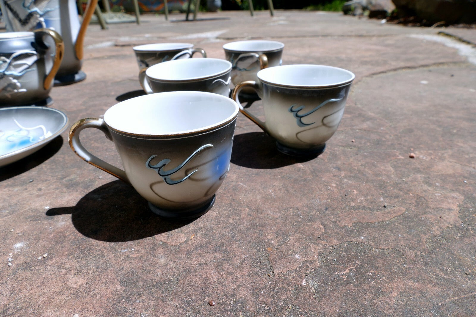 Tea set Creamer sugar Dragon Japan porcelain vintage Moriage  incomplete