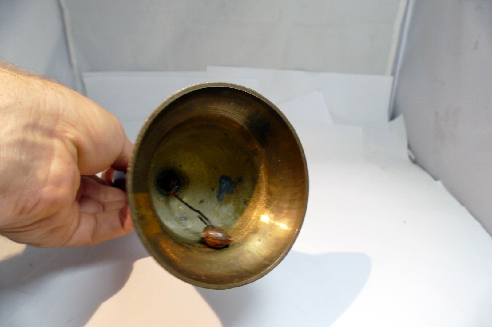 3" Solid Brass  School Diner with wooden handle hand held South Asia