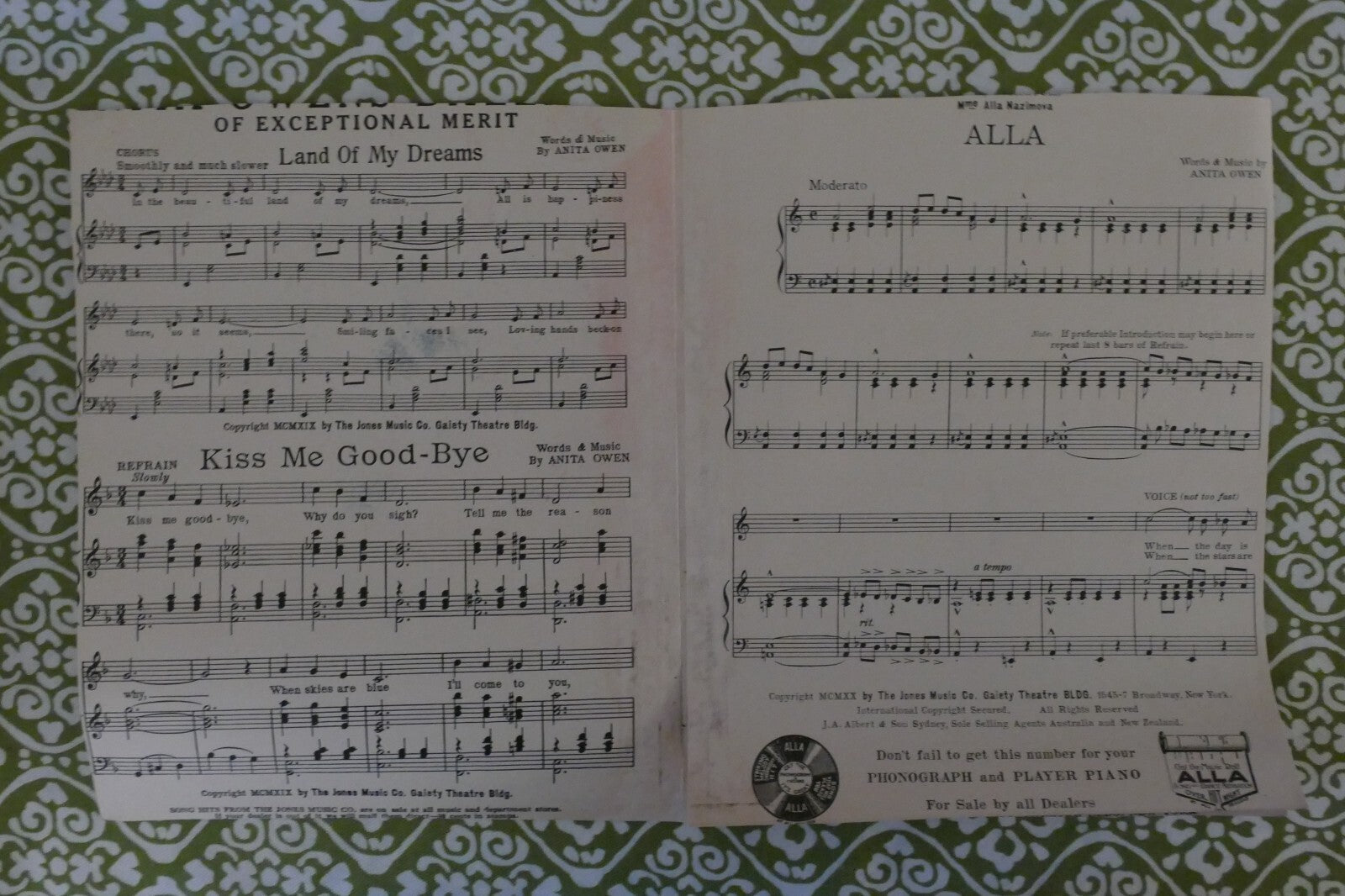 Alla, 1920, by Anita Owen, The Jones Music Co.