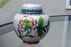 Cloisonne Ginger Jar with top lid enamel brass 3X3.5" small