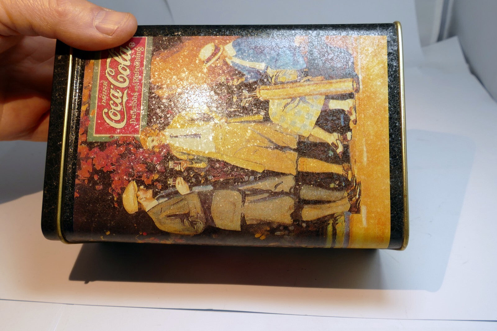 Coca-Cola Tin Can  Red & Gold "Delicious and Refreshing" Drink rectangle  6"