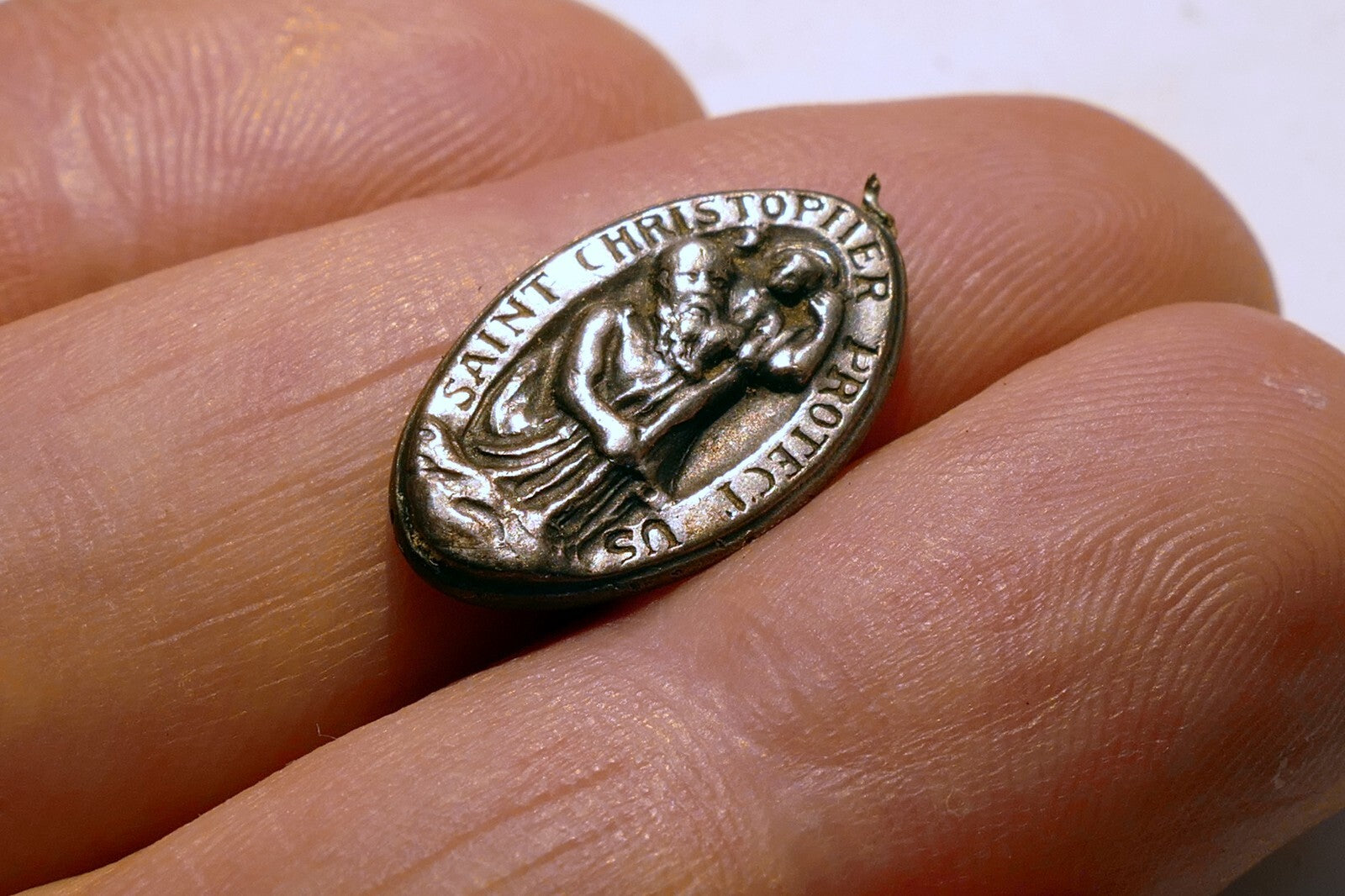 St. Christopher Pendant Charm St. Raphael Protect us w/ - broken ring on top