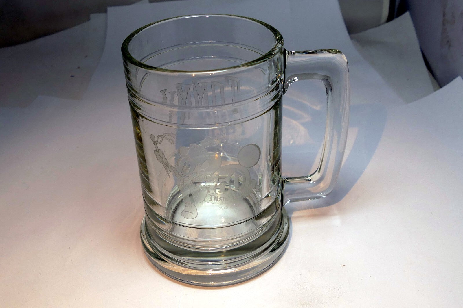 Mickey Mouse Large Glass Beer Stein Mug Walt Disneyland Etched Engraved "TOMMY"