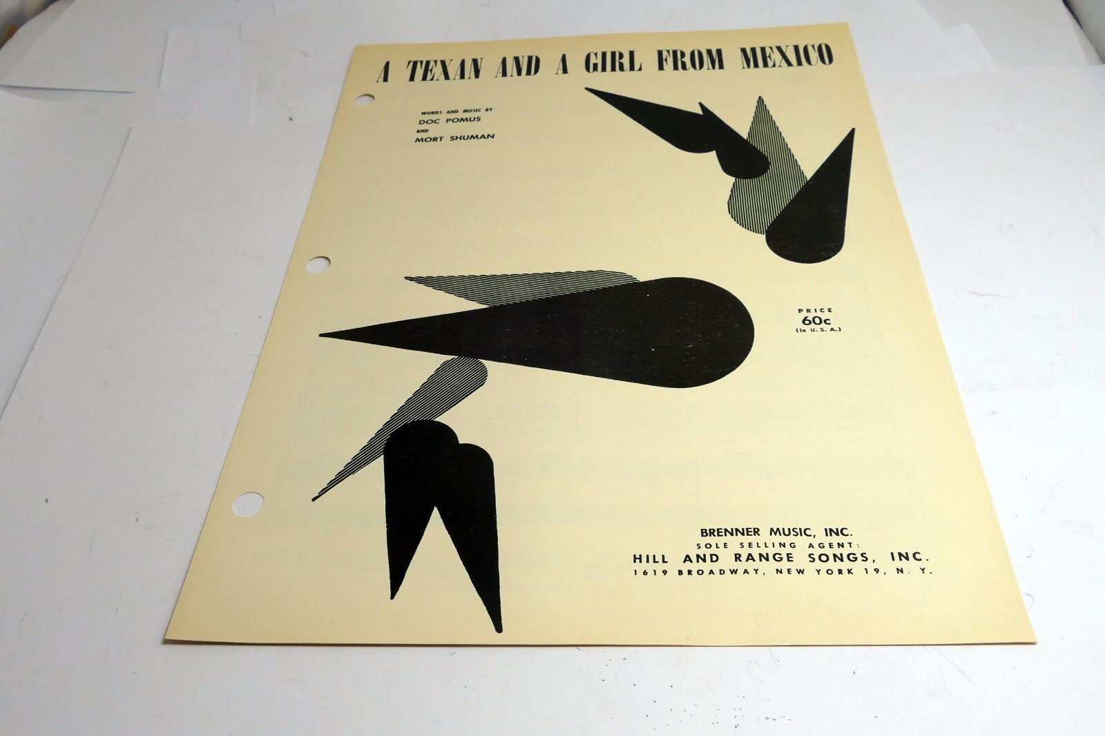 A Texan And A Girl From Mexico  1961  Sheet Music Doc Pomus Mort Shuman