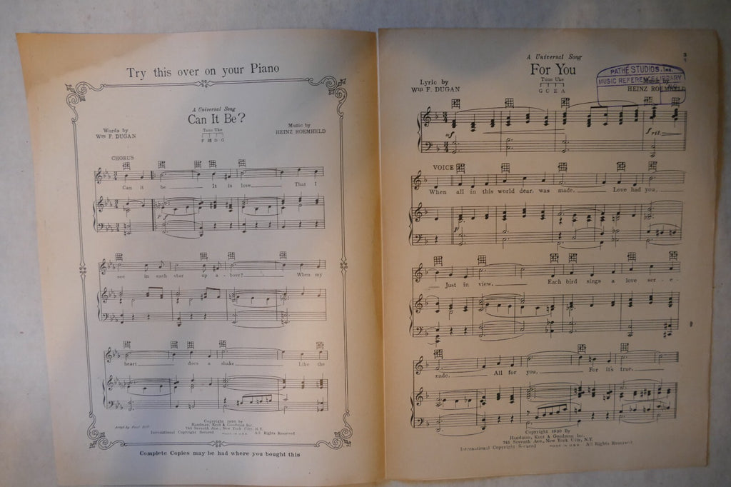 For You, 1930, from "Captain Of The Guard", by William F. Dugan, Heinz Roemheld