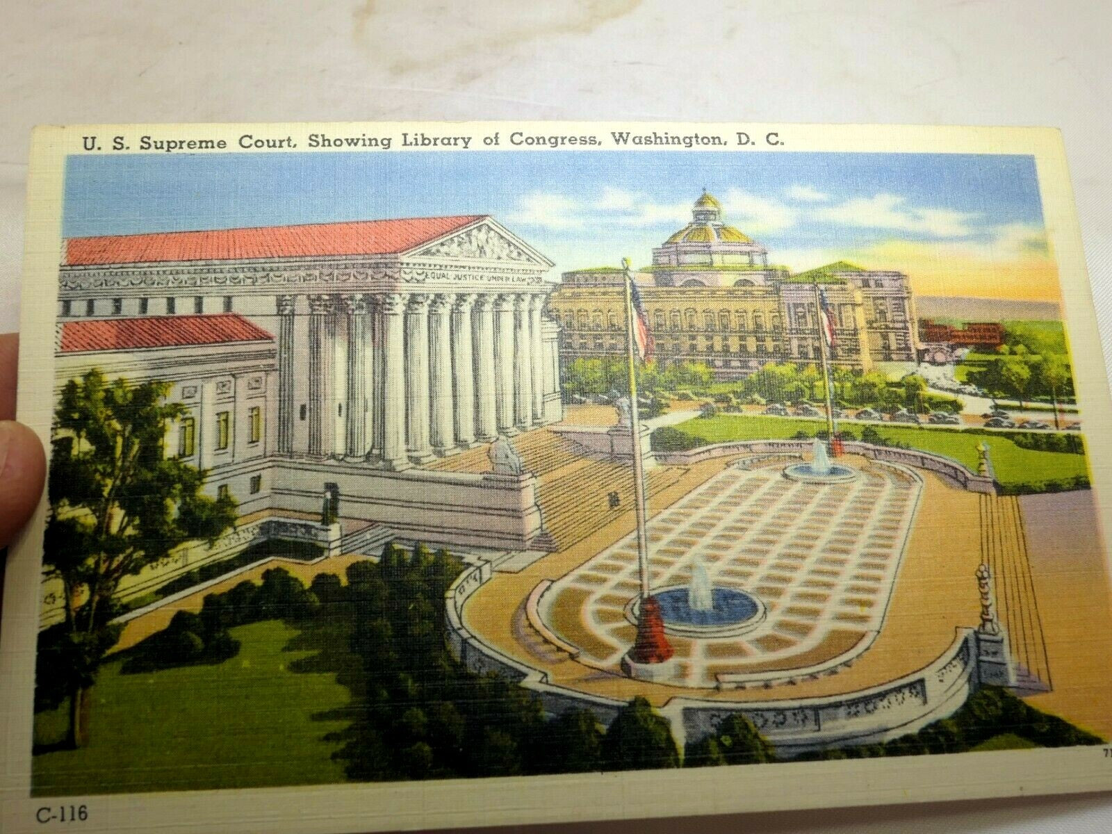 Postcard supreme court library congress washington dc 186 linen 1940's unposted