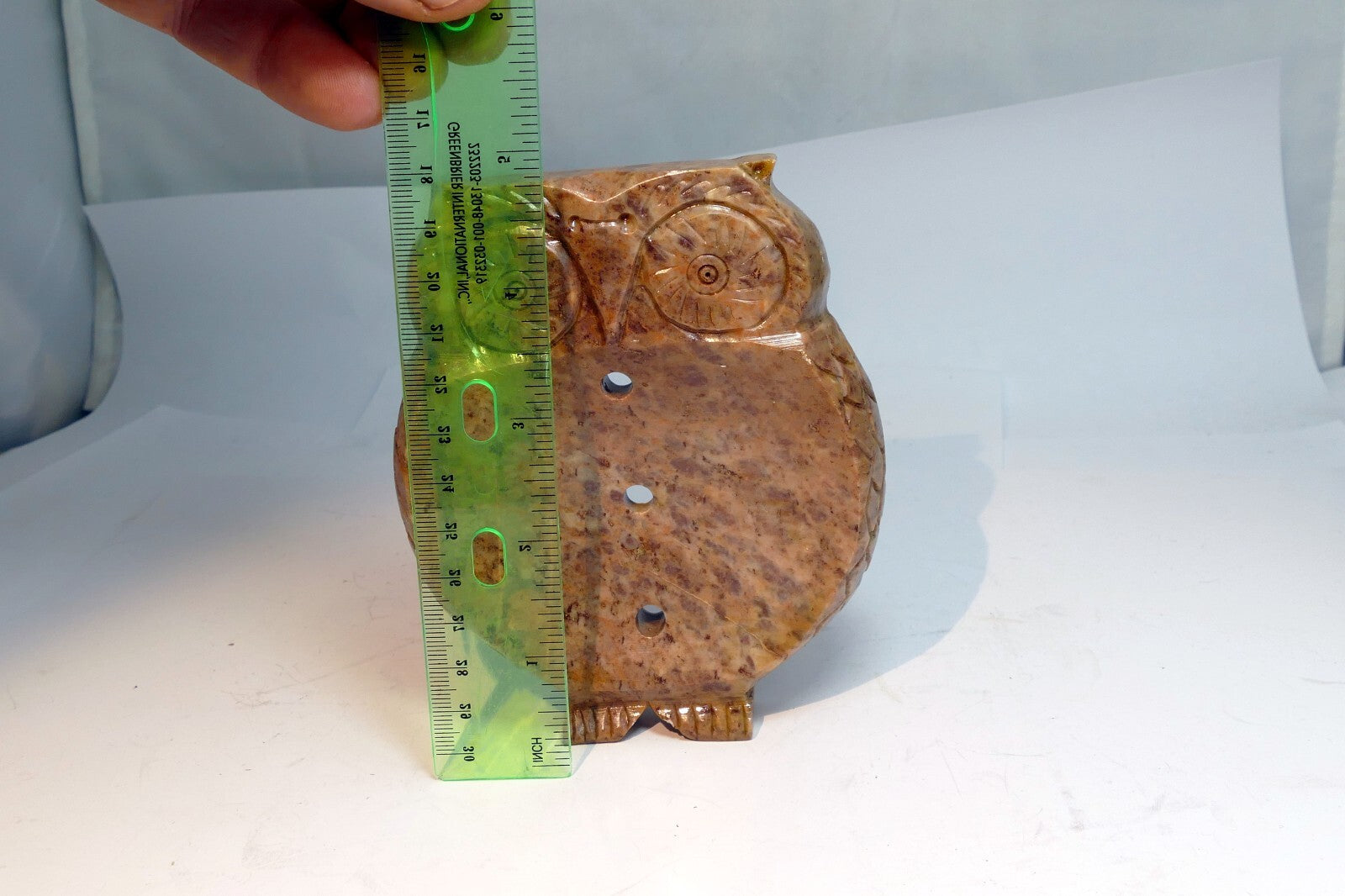 OWL bird Soapstone Carved Trinket Dish  Box 4X5" stone hand carved