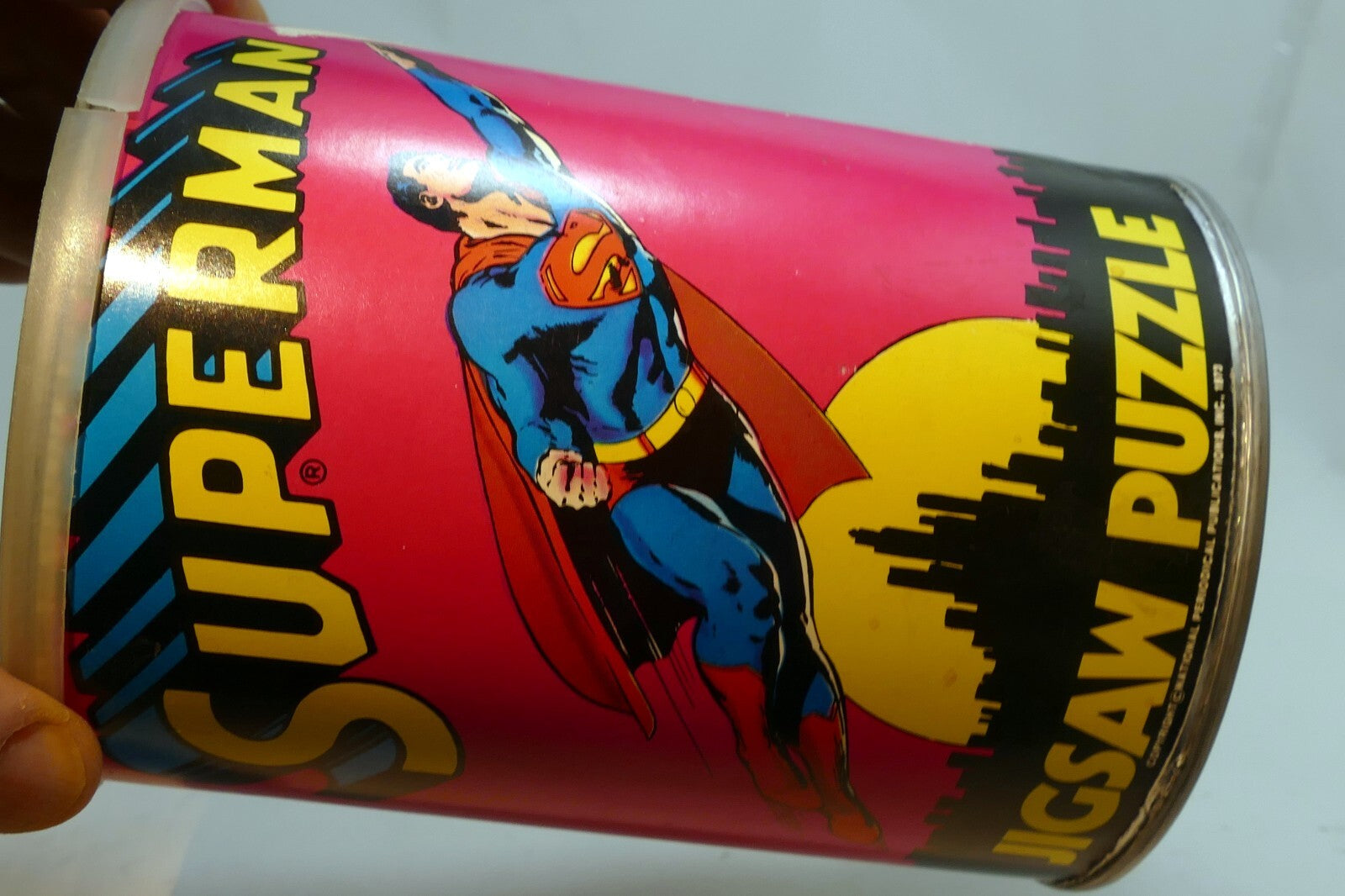 Empty tin container  for  1973 "Superman" Jigsaw Puzzle