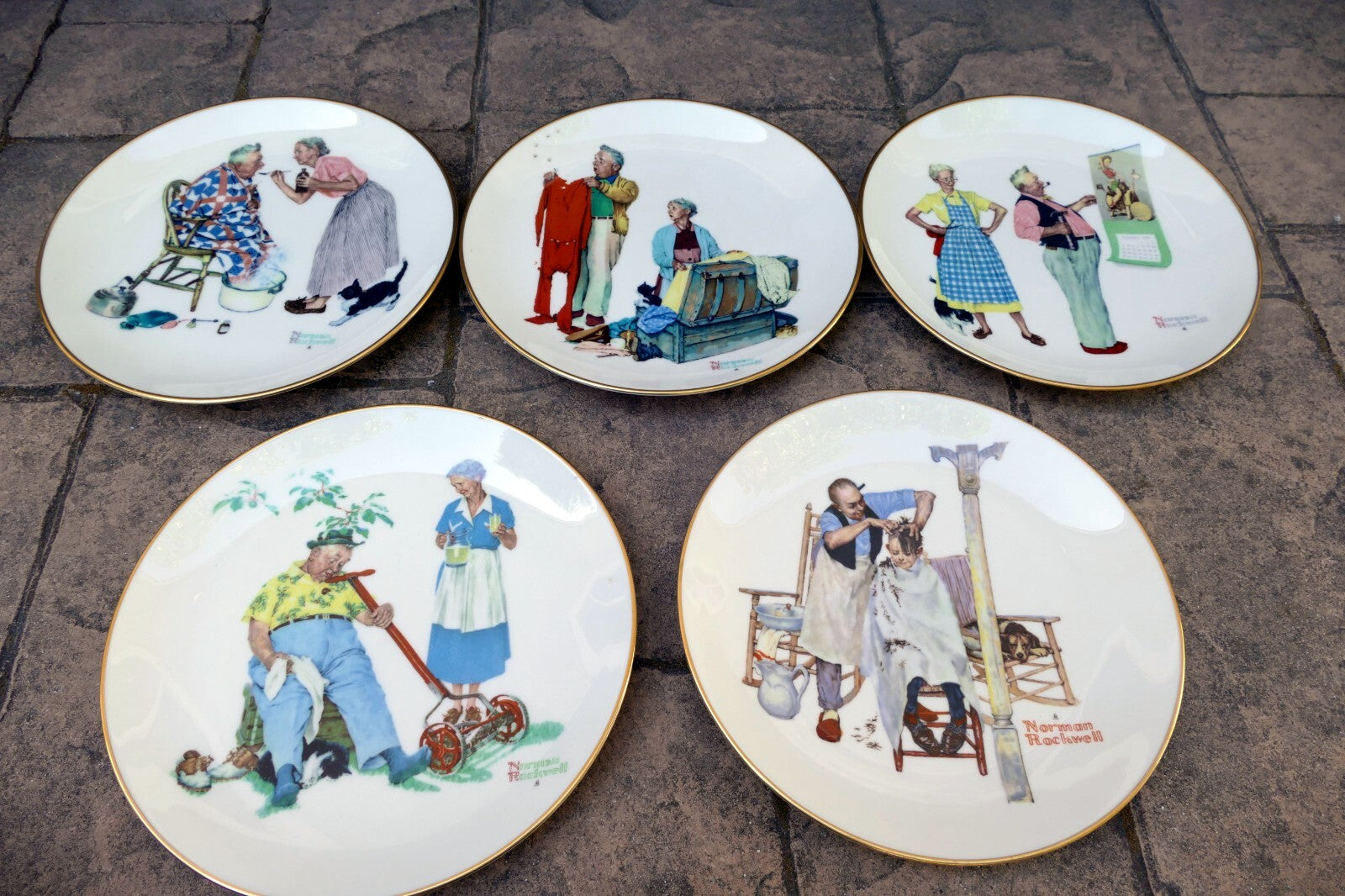 Set of 5 norman rockwell / gorham collector plates; "four seasons" 1978