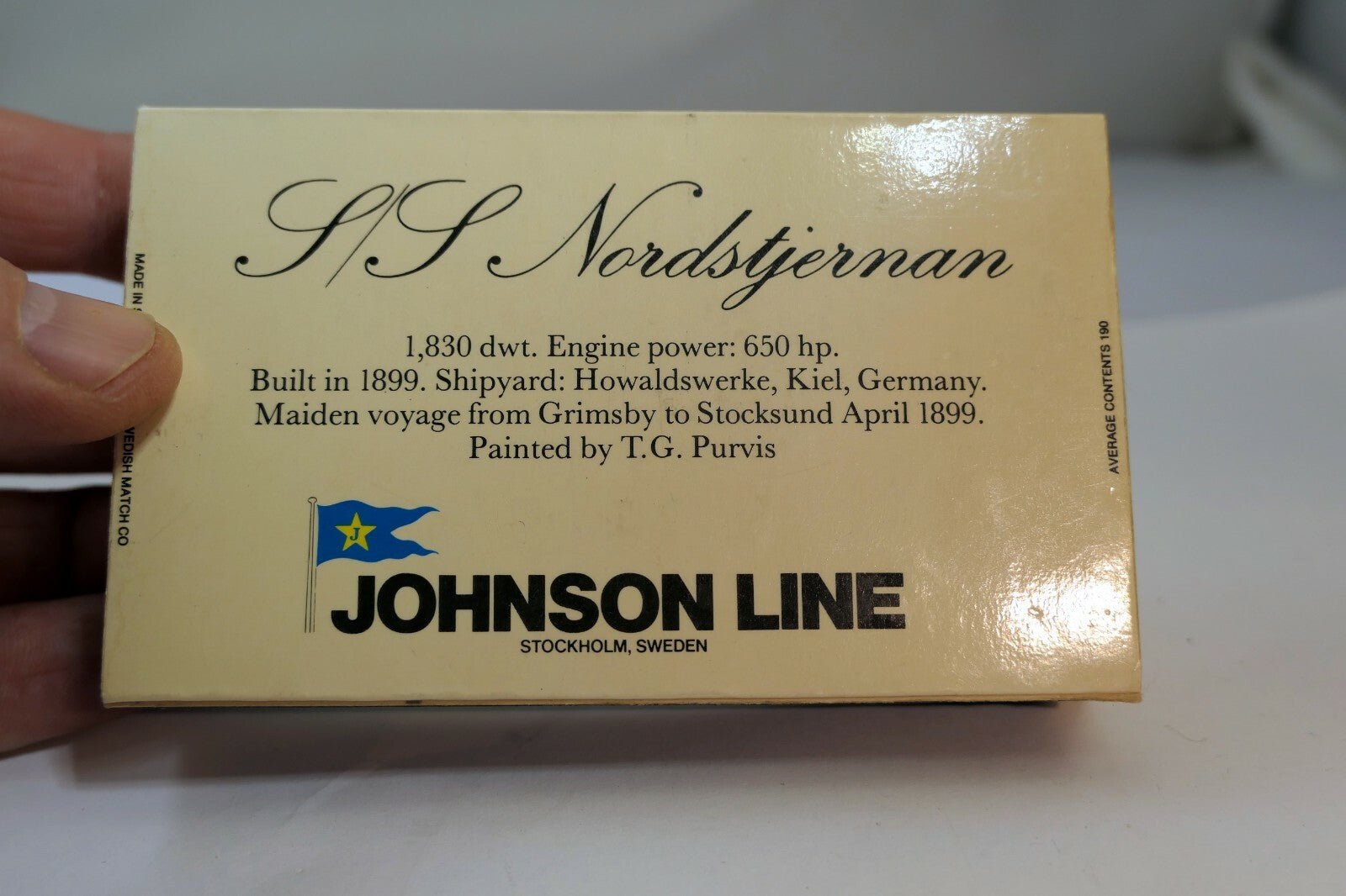 JOHNSON LINE Sweden Box of Matches SS Nordstjernan steam Ship 1899 steamship