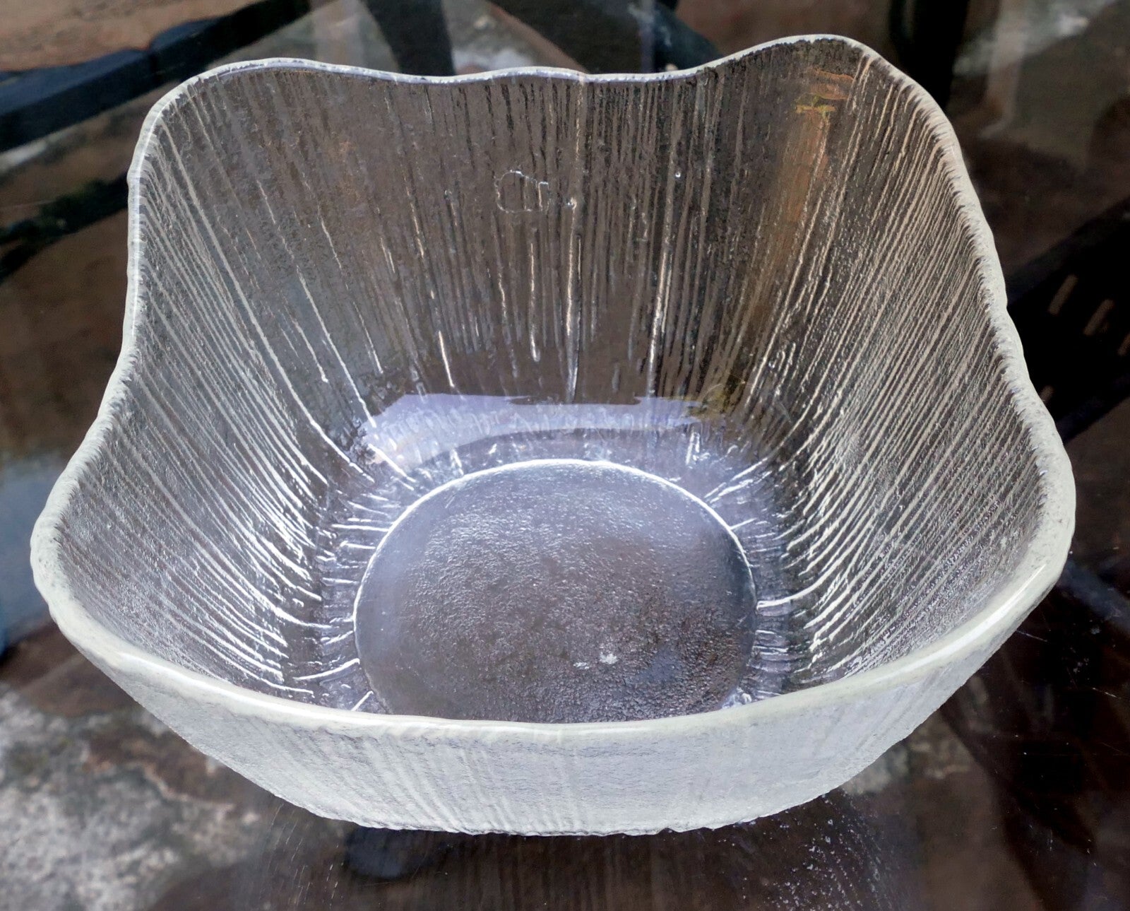 Sasaki japan rain textured square clear glass 5 1/2" dish bowl 5.5x5.5x3" deep