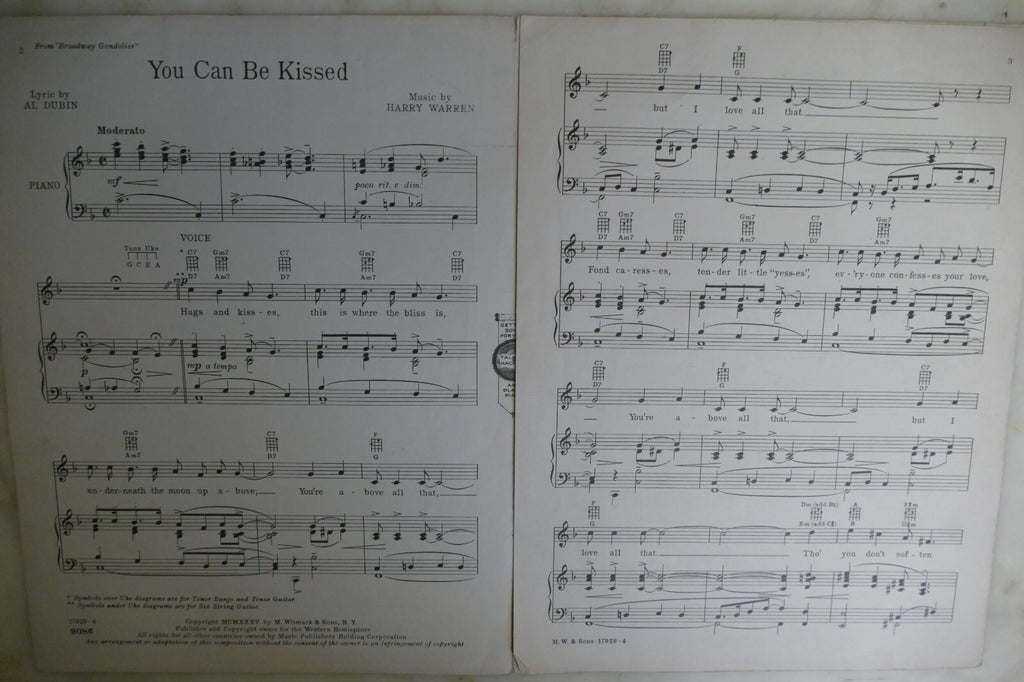 You Can Be Kissed 1935 by Harry Warren and Al Dubin from "Broadway Gondolier"
