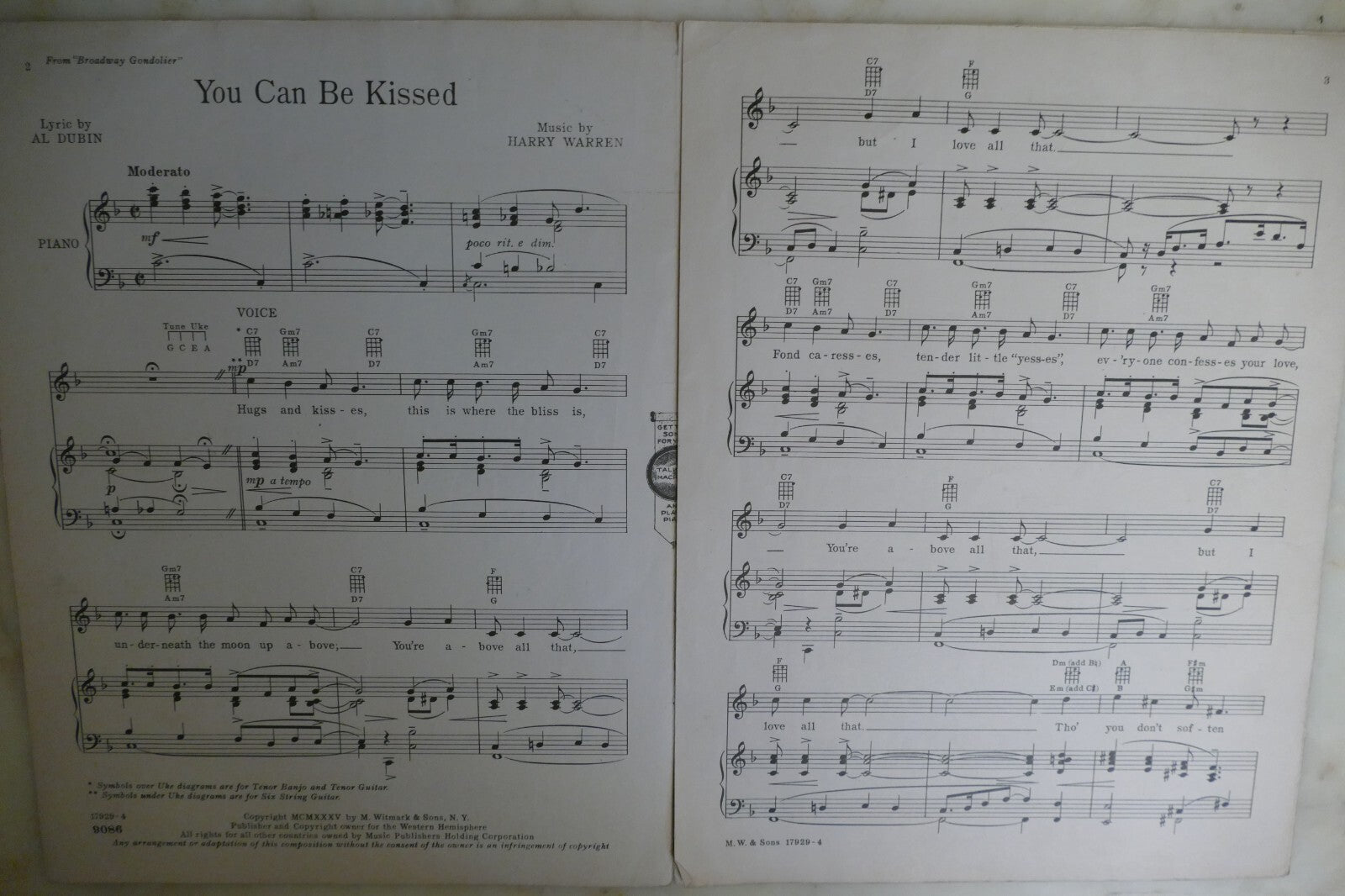 You Can Be Kissed 1935 by Harry Warren and Al Dubin from "Broadway Gondolier"