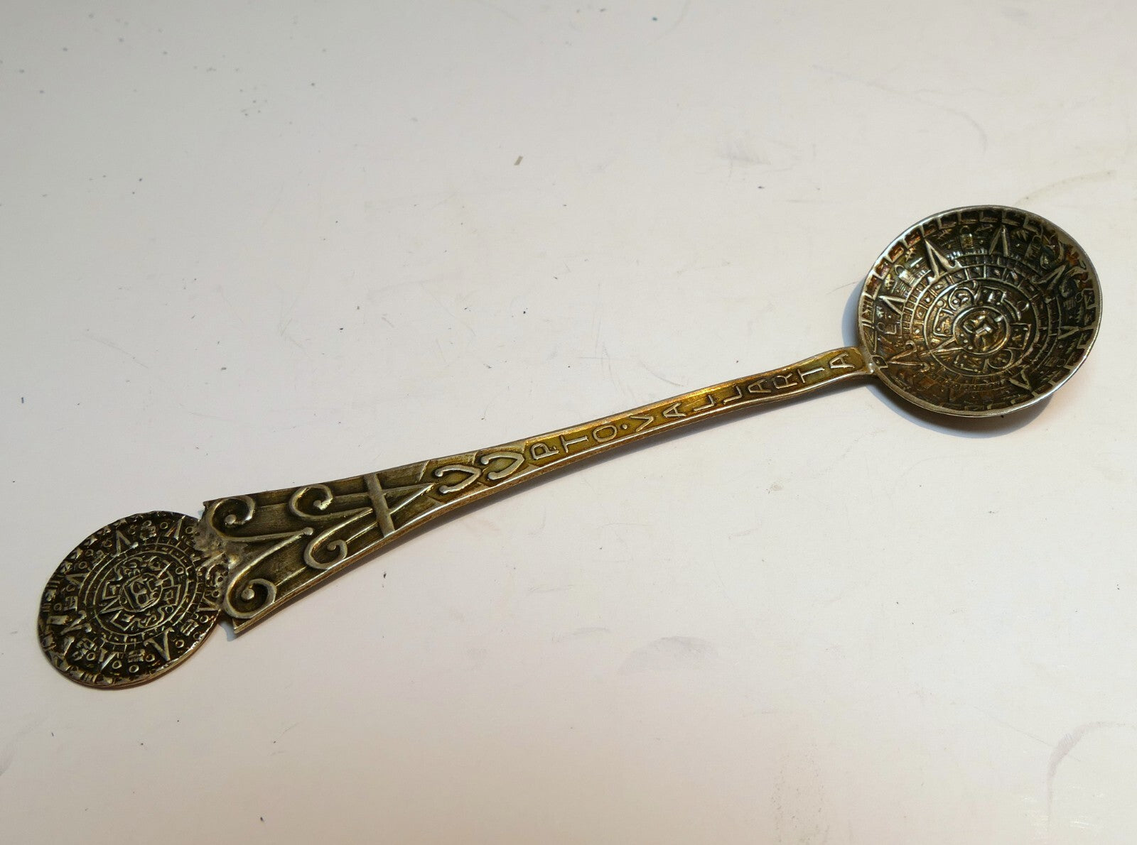 925 sterling silver   acapulco aztec calendar spoon   mexico 10 gr.