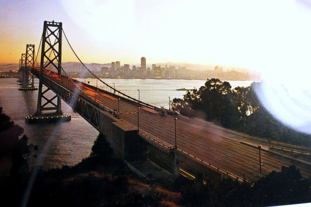 Oakland bay bridge san francisco sunset california usa postcard 1970's