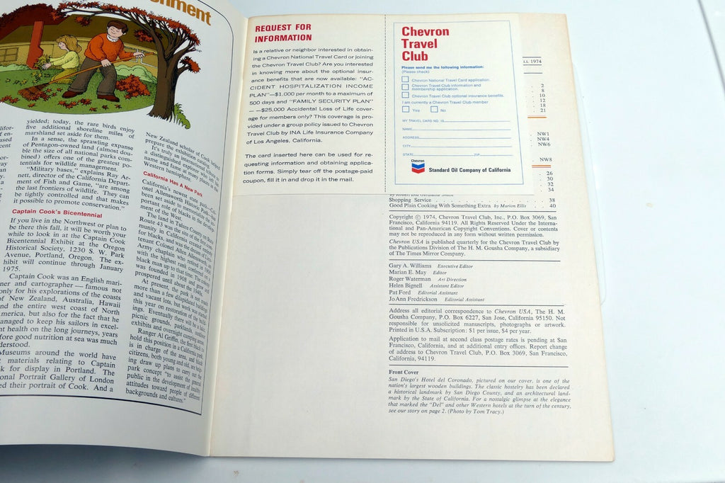 Fall 1974 Chevron USA Travel Club Magazine Elegant Hotels Autumn Harvest Cruise