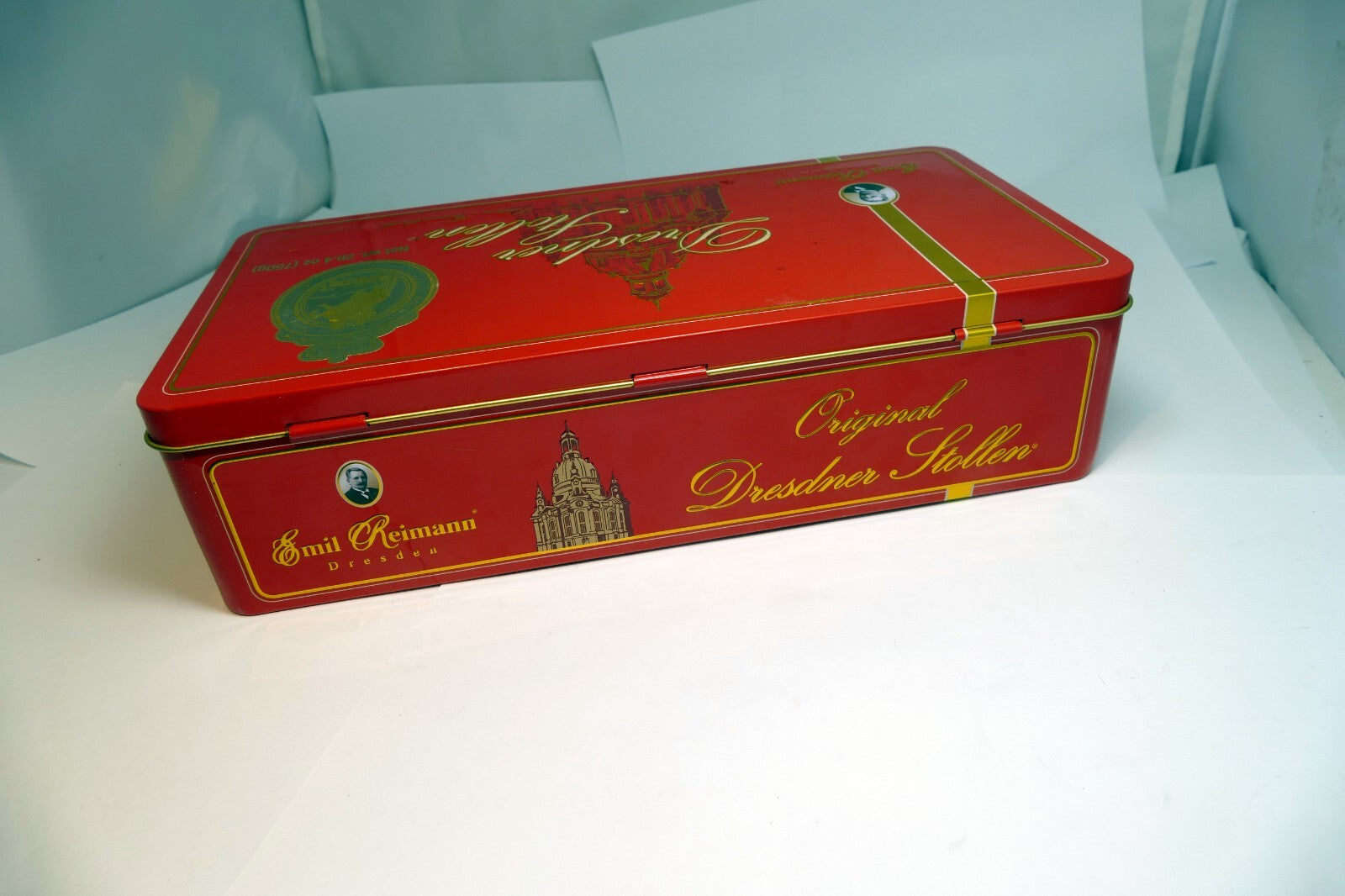 Original Dresdner Emil Reimann tin box metal case Germany 5.5X10.5" large