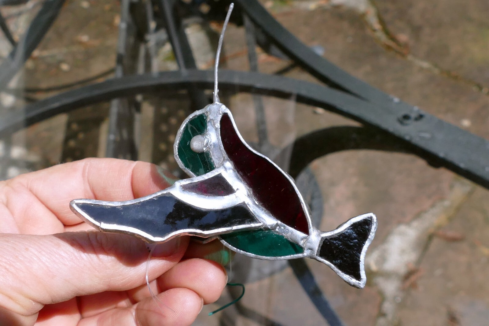 Stained glass hummingbird 4.5" suncatcher hand made 3d hanging ornament