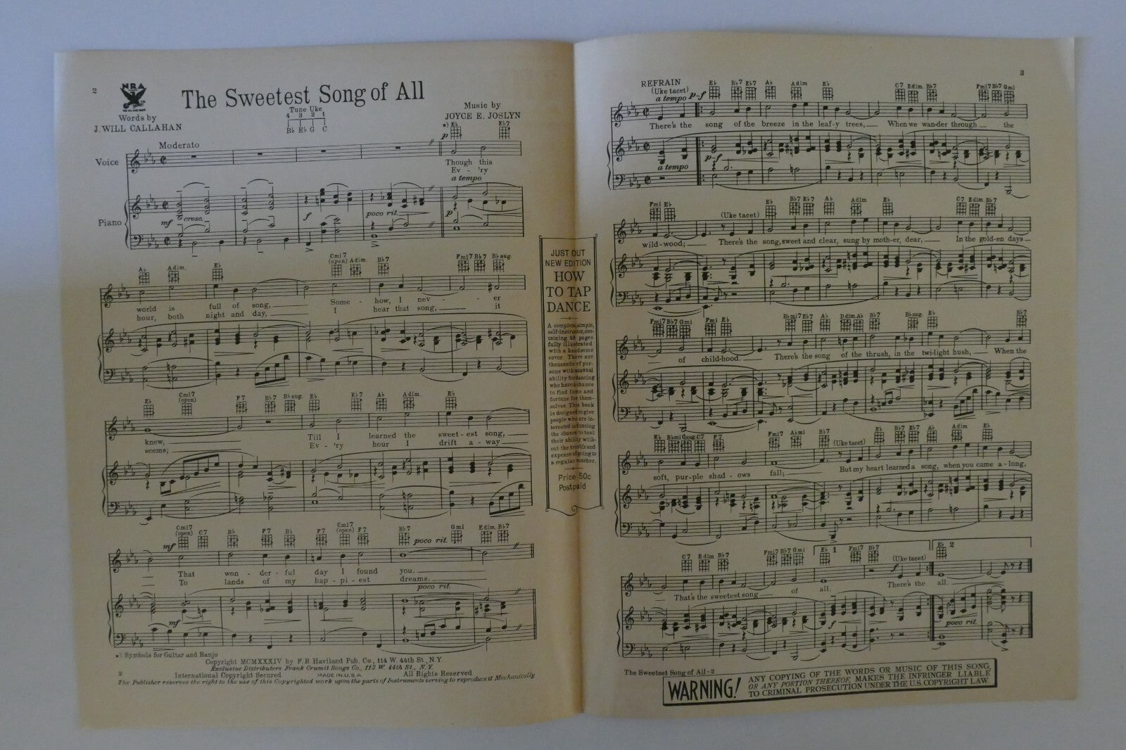 The Sweetest Song of All, 1934, by J. Will Calahan and Joyce E. Joslyn