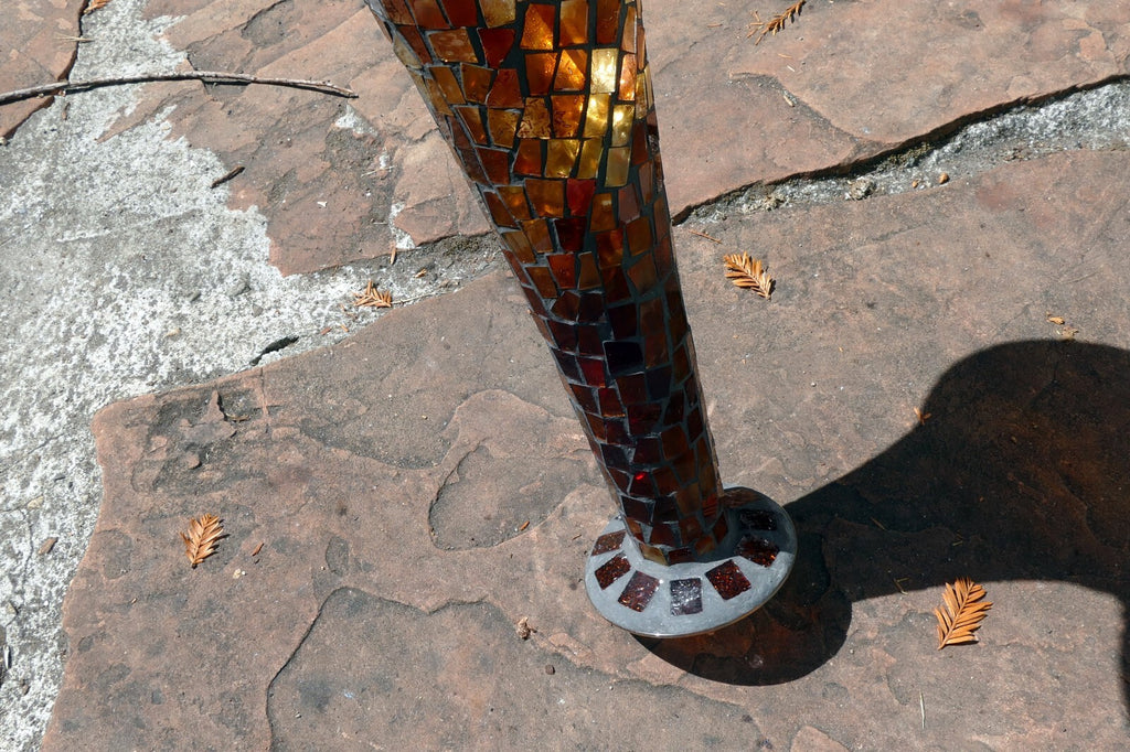 Handmade Amber Yellow Mosaic Stained Glass  Home Decor Vase 16" Large tall