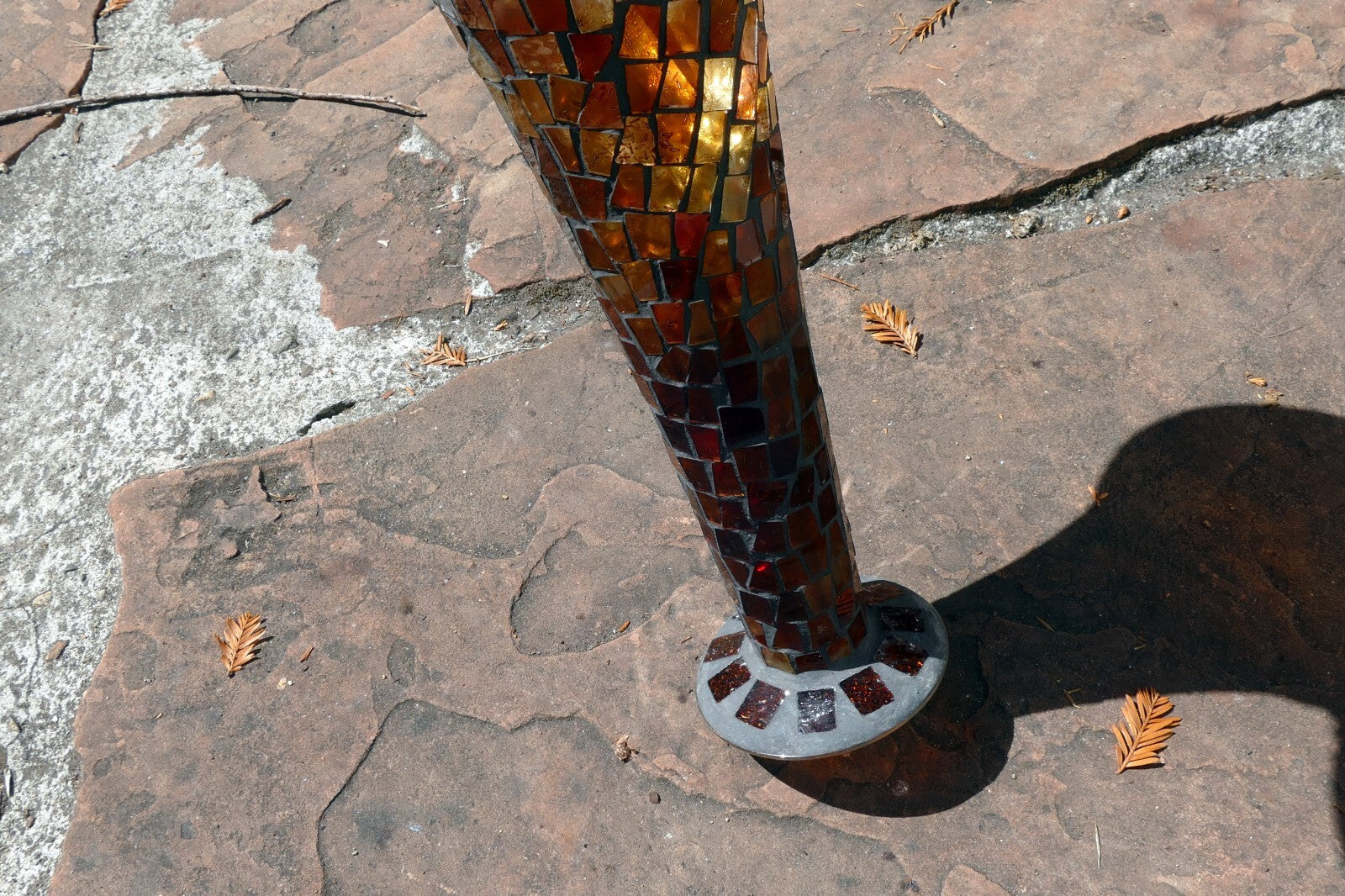 Handmade Amber Yellow Mosaic Stained Glass  Home Decor Vase 16" Large tall