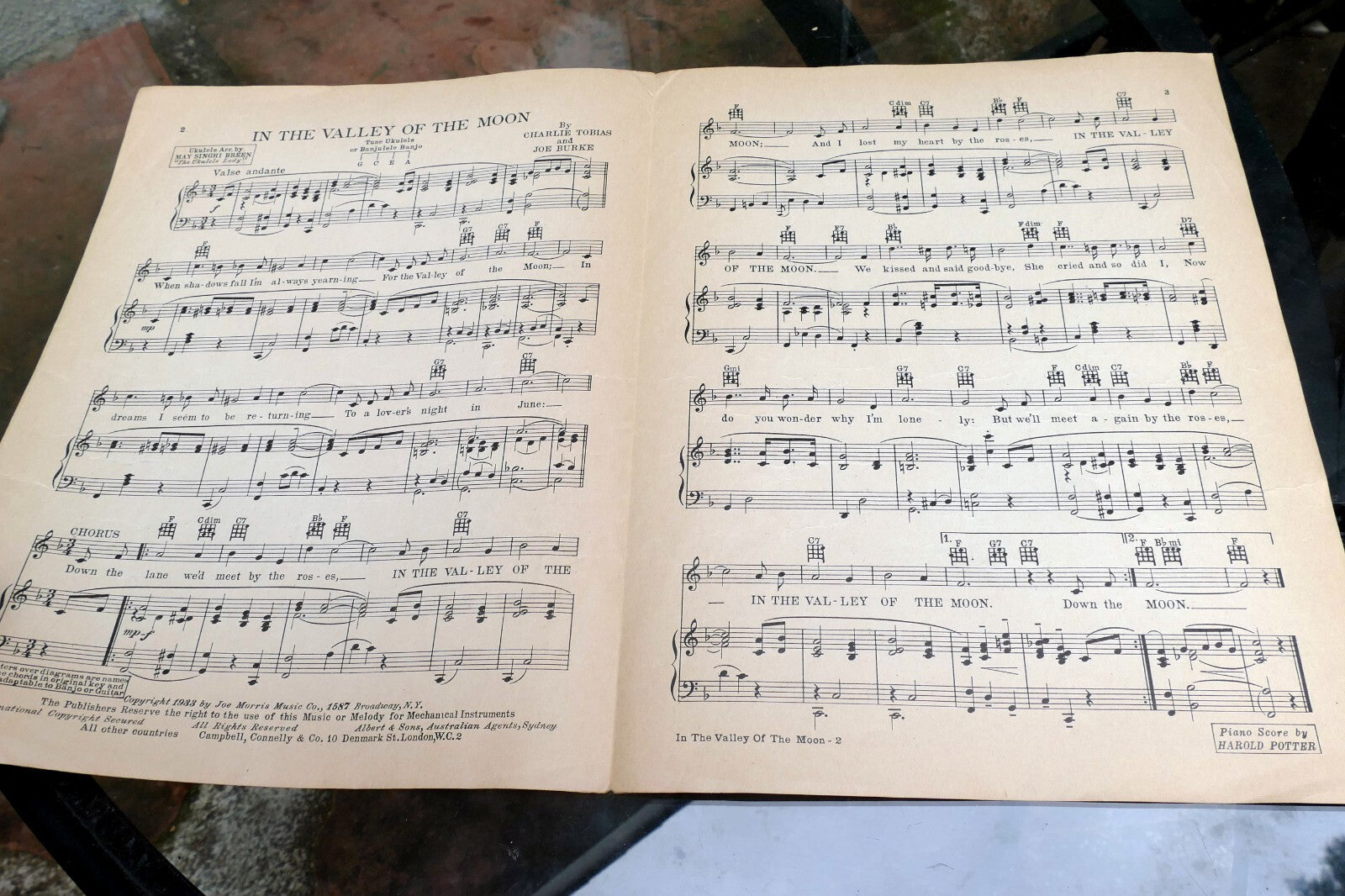 In the Valley of the Moon Sheet Music Ben Cutler 1932 New York Broadway