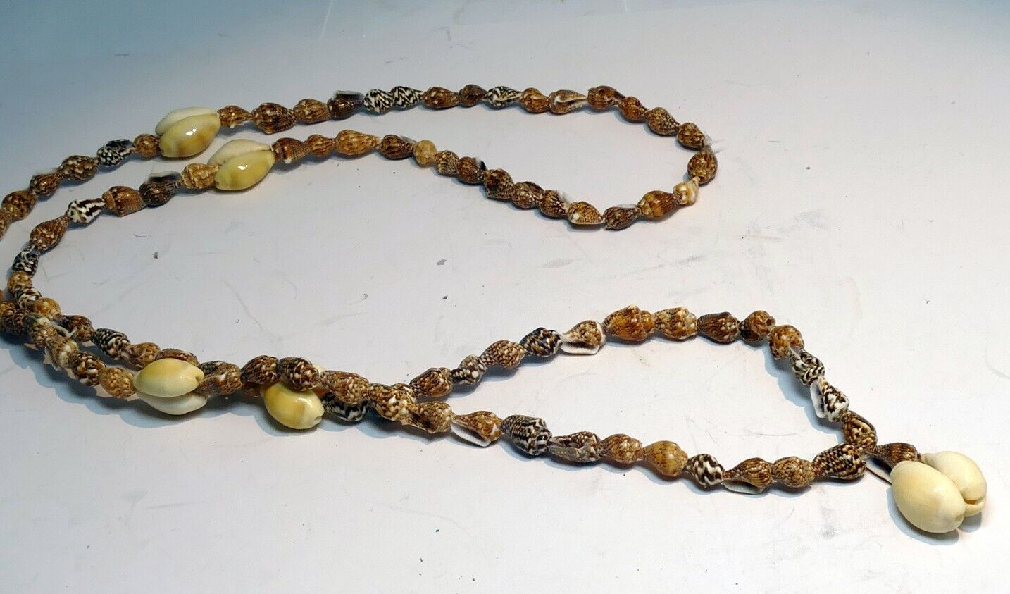 Cowrie shell 17" necklace lei jewelry boho surfer brown white glossy california