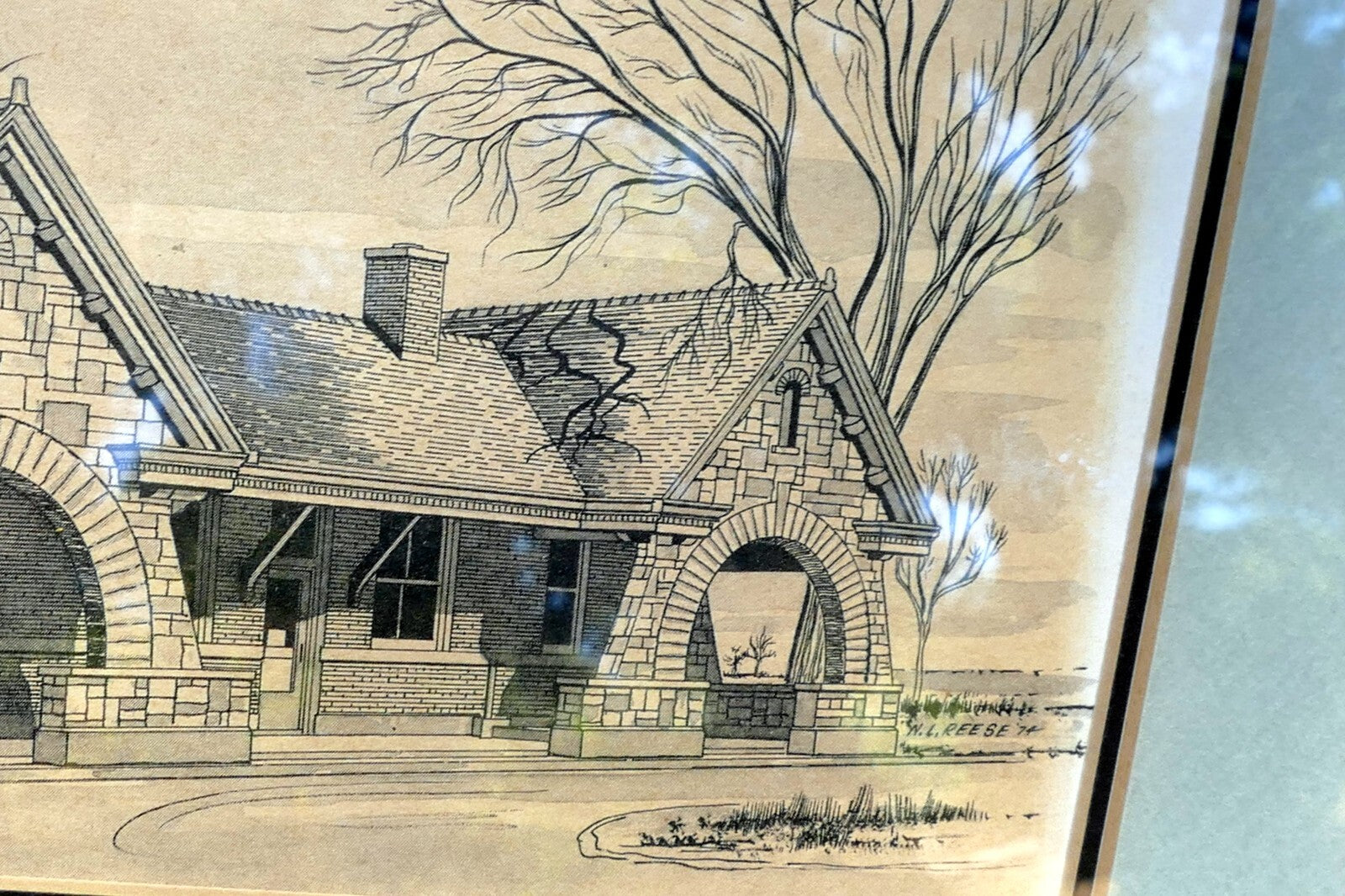 "La Grange" N. L. Reese 1974 print 6X8" framed with glass
