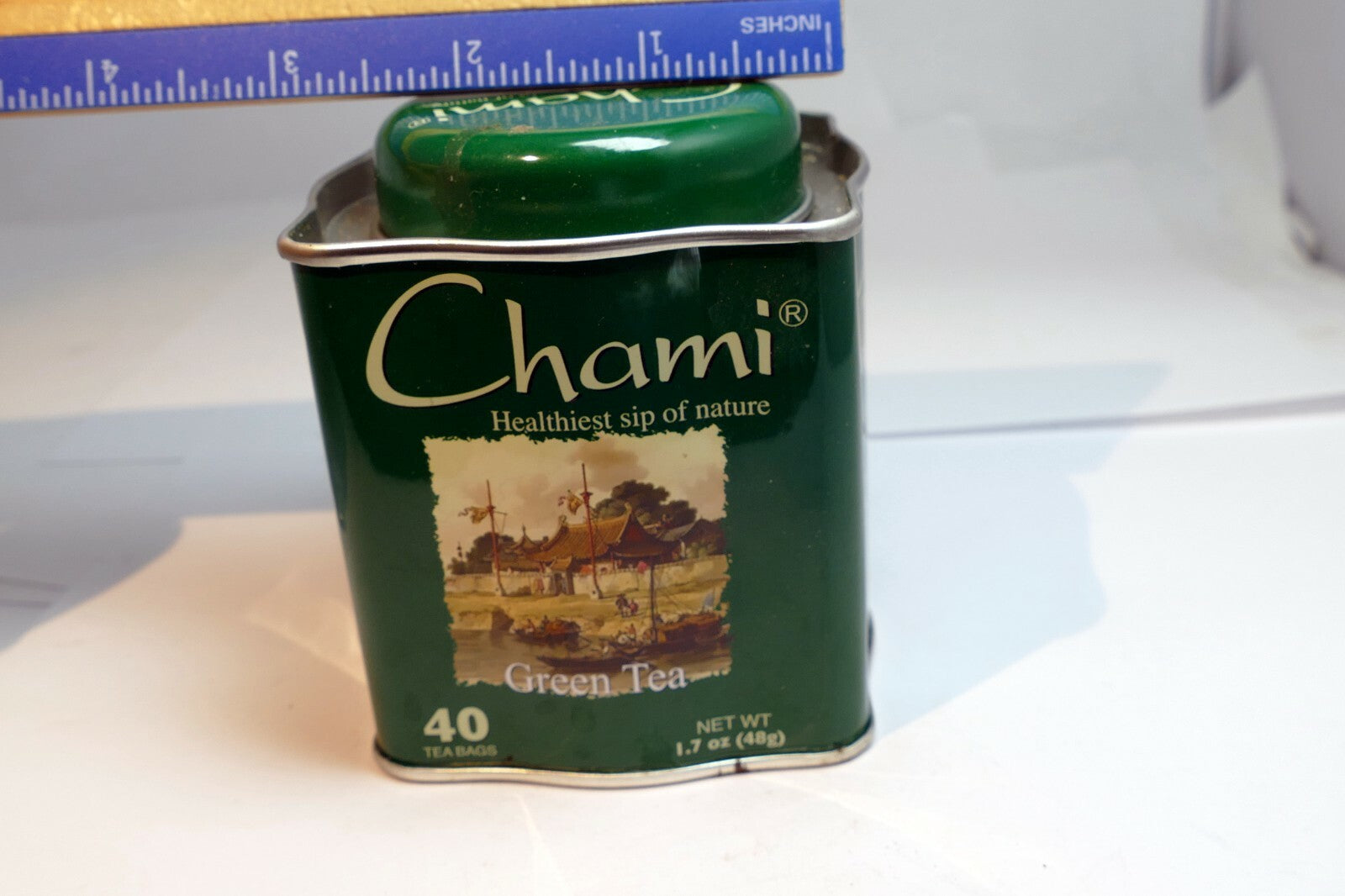 Empty Tin Box Tea can Chami Green tea  3X3X3" 
