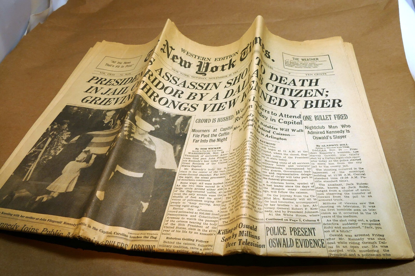 The New York Times November 25, 1963 JFK Death, Lee H. Oswald Shot by Jack Ruby