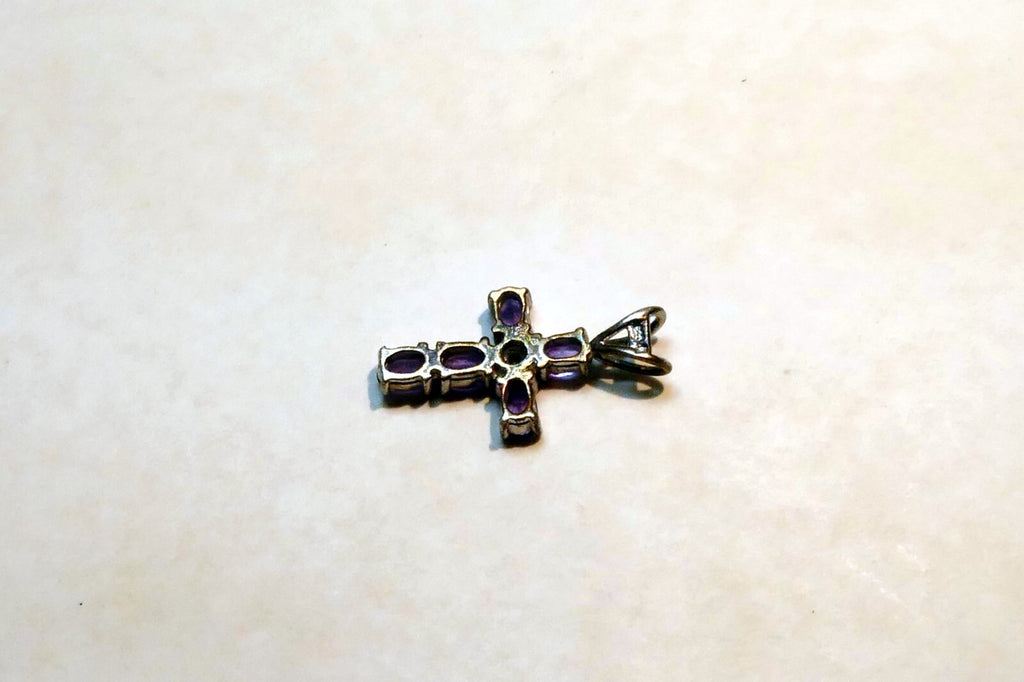 Purple Cubic Zirconia Crucifix Cross Pendant 925 silver sterling vintage