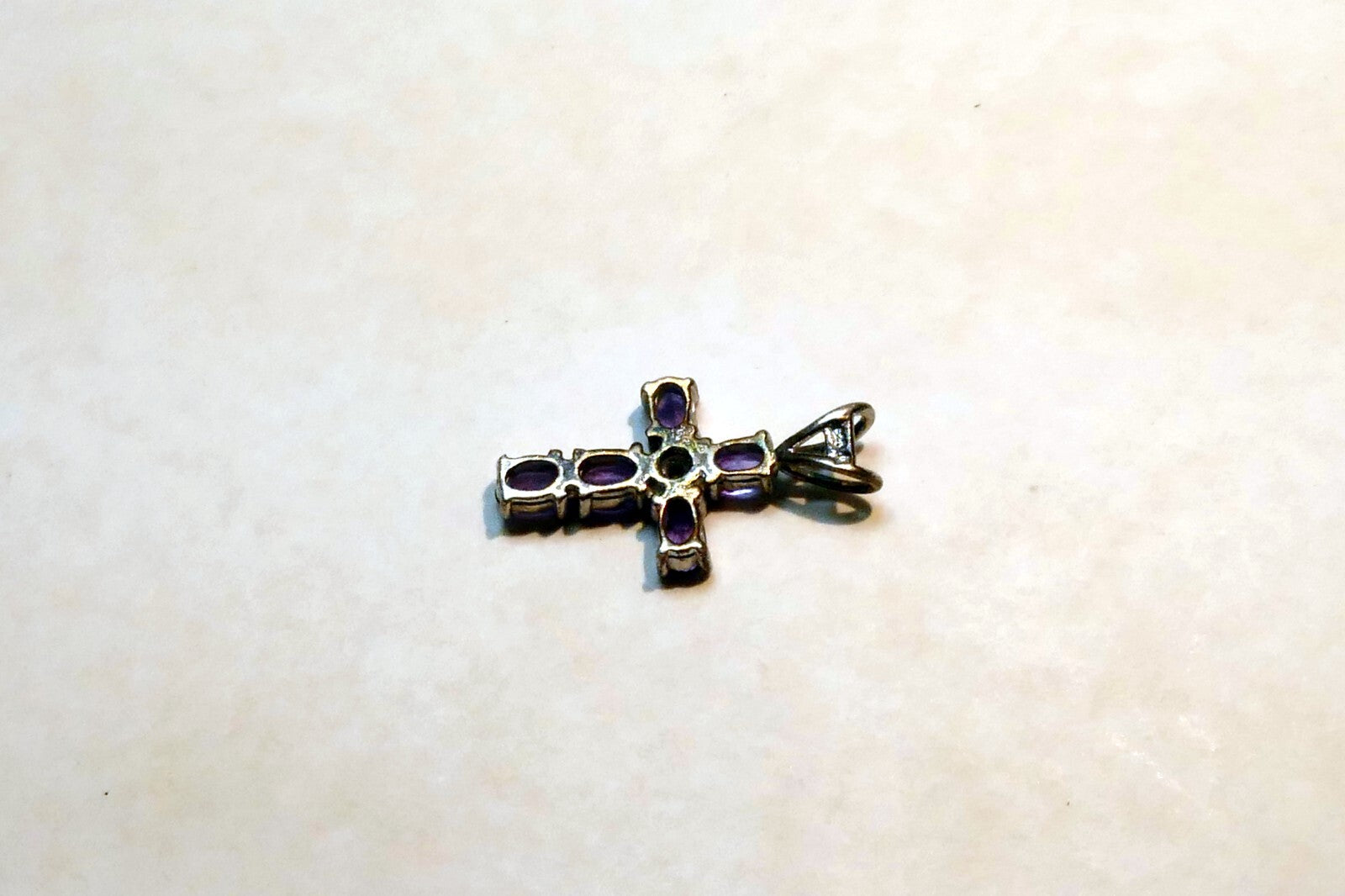 Purple Cubic Zirconia Crucifix Cross Pendant 925 silver sterling vintage