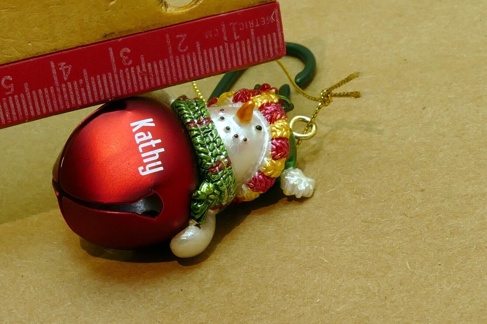 "Kathy" CHRISTMATS ORNAMENT 2" snowman with metal bell