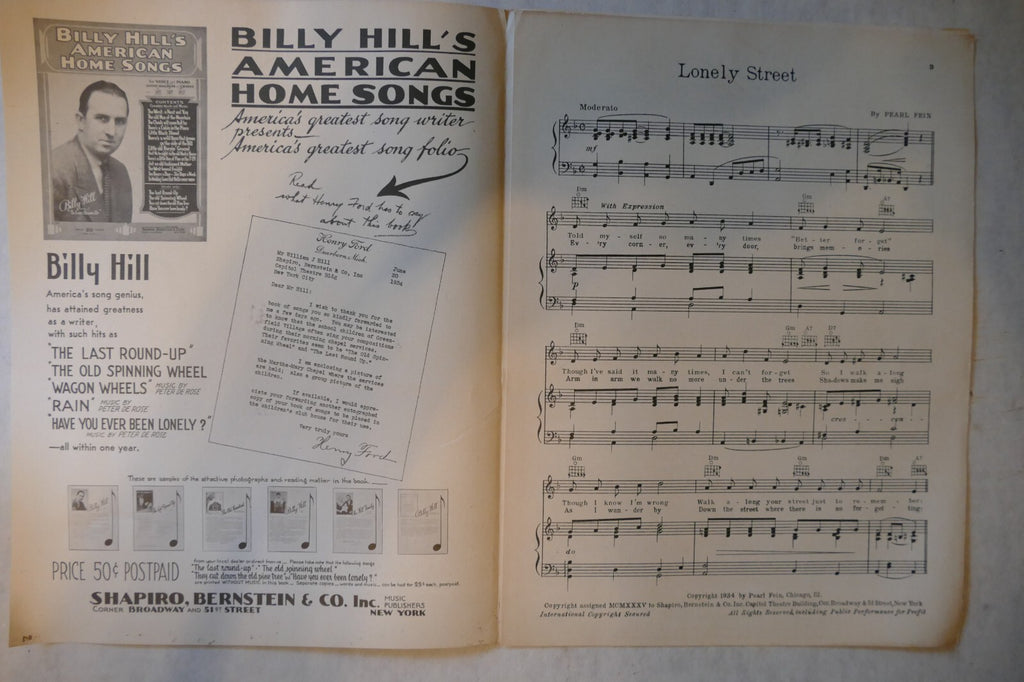 Lonely Street, 1935, by Pearl Fein, Shapiro, Bernstein & Co.