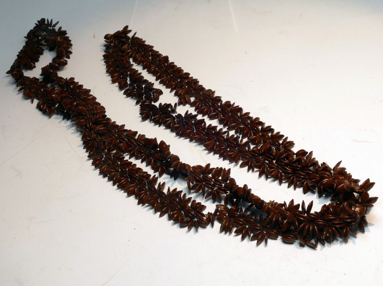 Brown hawaiian koa seed lei single strand necklace 24" boho jewelry