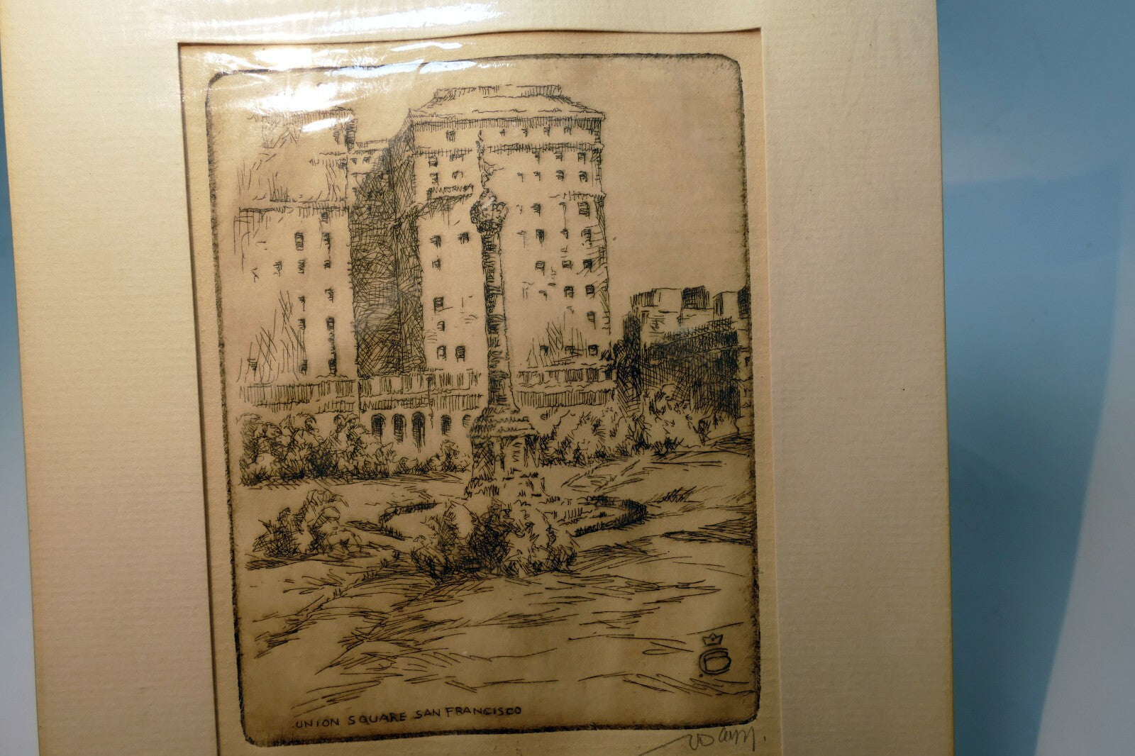 Union Square San Francisco Signed Etching 1900's USA Limited edition
