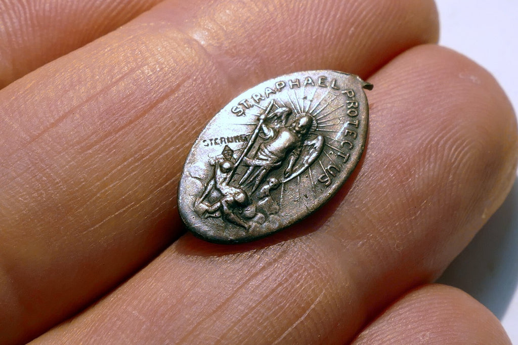 St. Christopher Pendant Charm St. Raphael Protect us w/ - broken ring on top