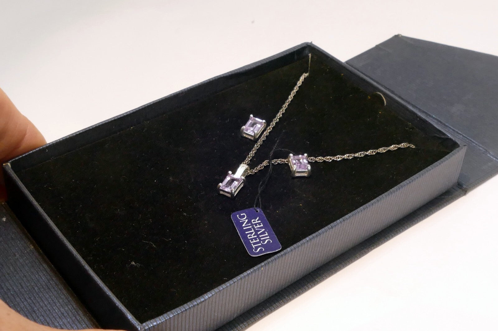 Sterling Silver 925 Pink Pendant Ear Ring Set 18" chain vintage