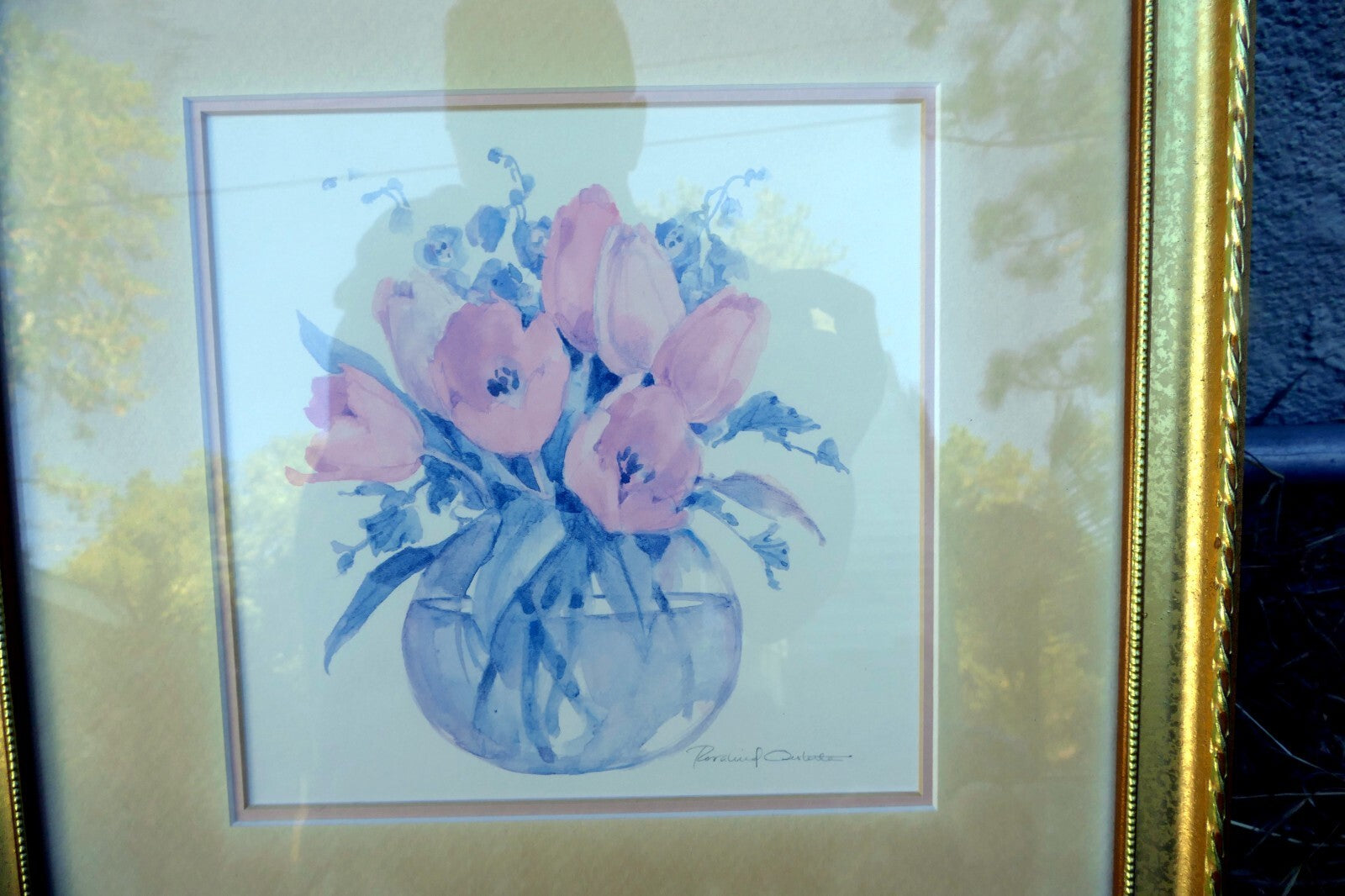 Rosalind Oesterle Watercolor Tulips In Vase Floral Bouquet Painting