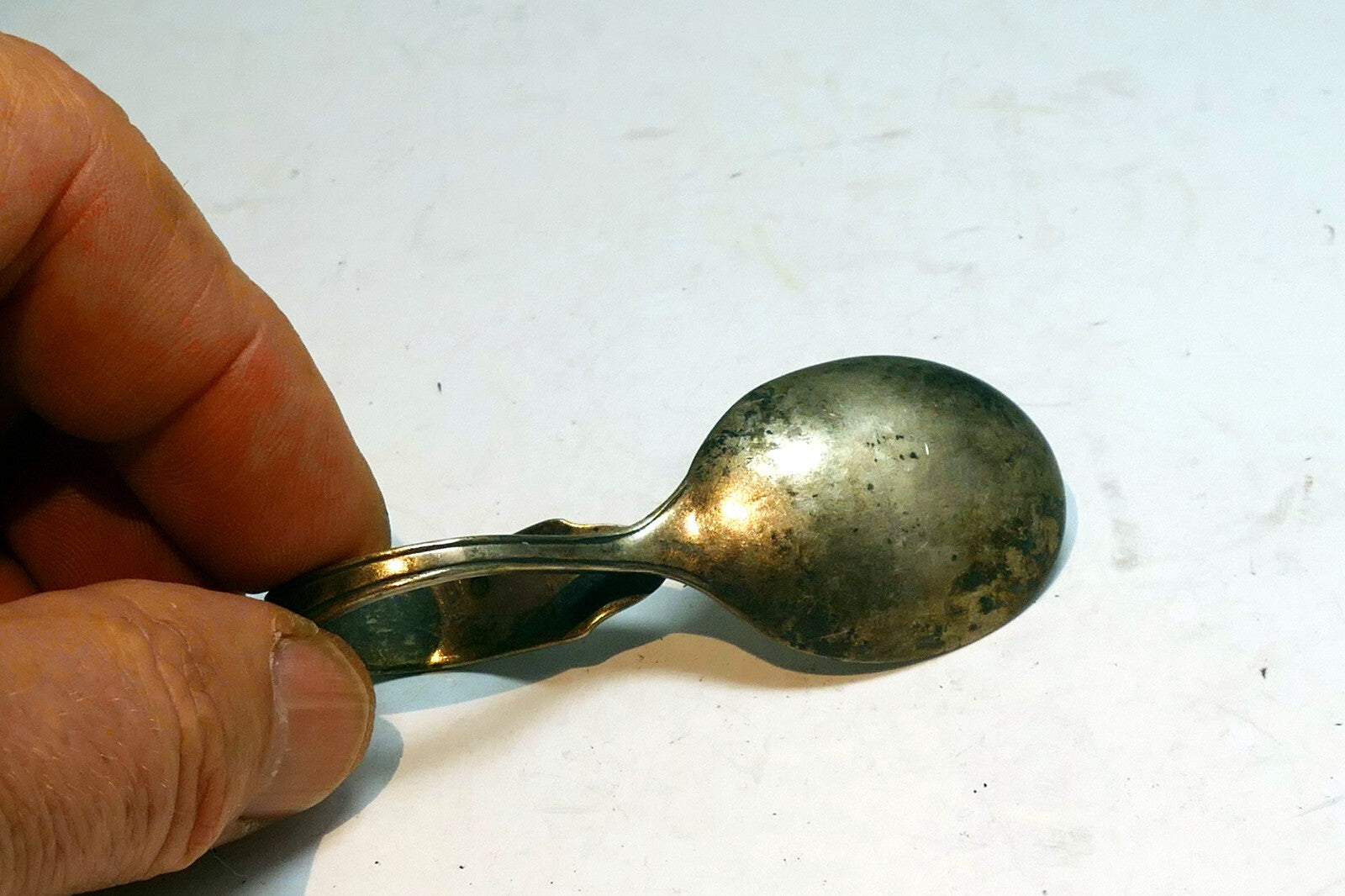 Souvenir Looped Handle Baby Or Tasting Spoon Vintage silver plate curved metal