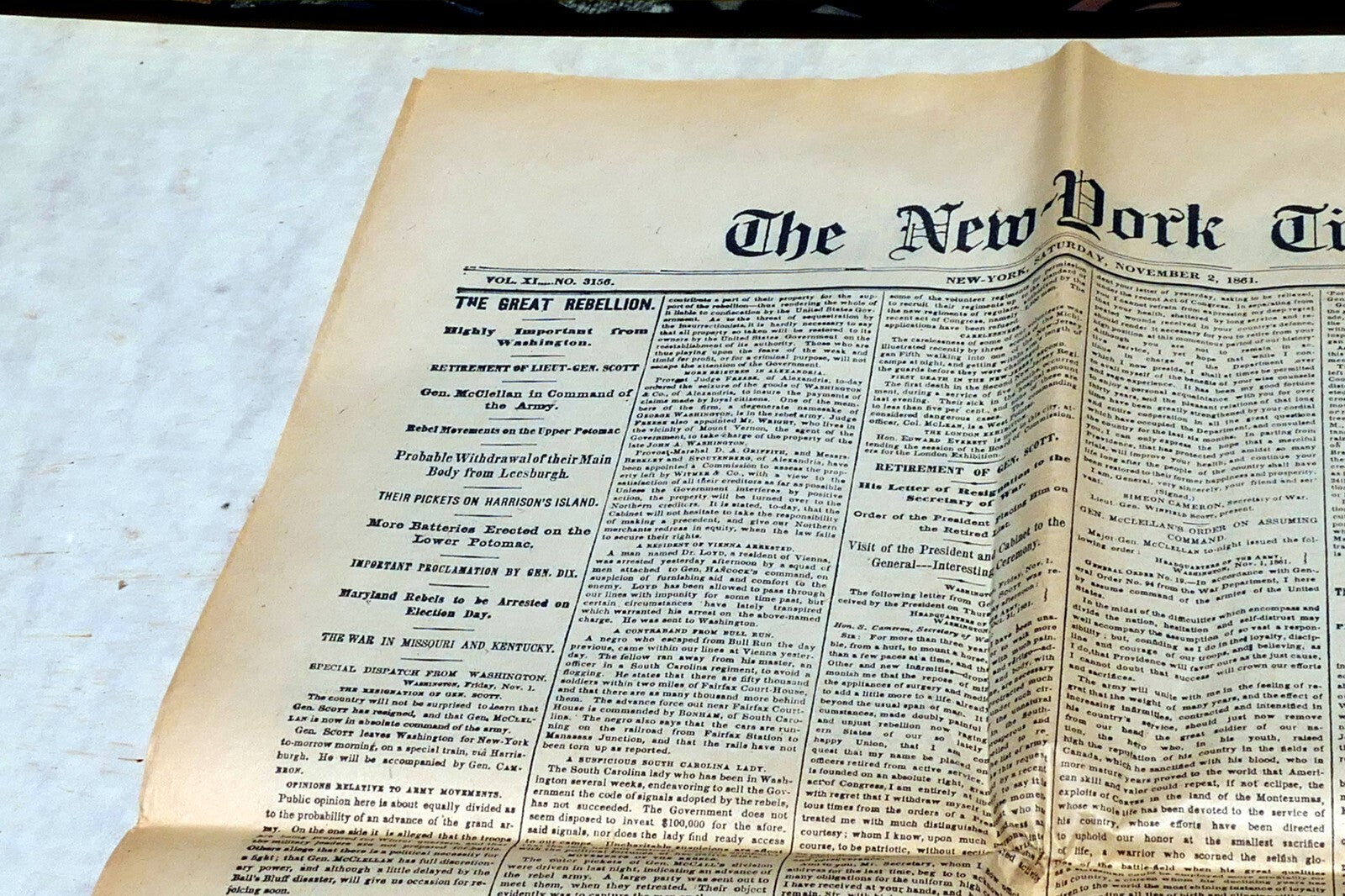 New York Times November 2,  1861 - Reprint - Civil War Reconstruction