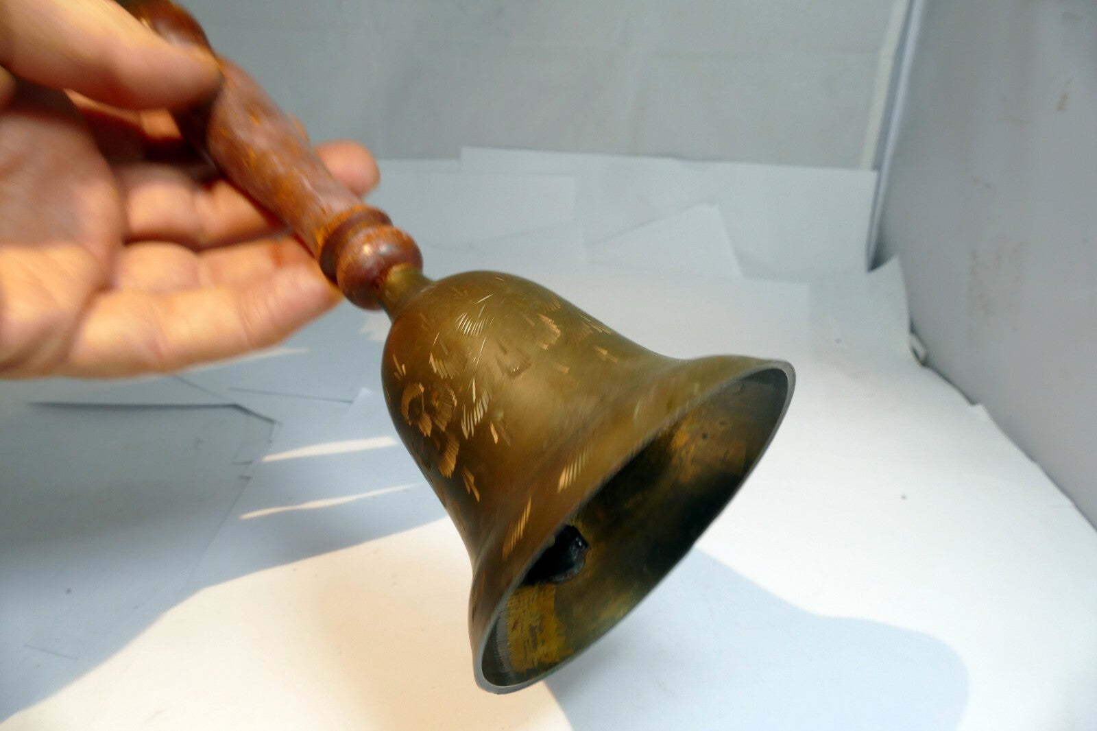 3" Solid Brass  School Diner with wooden handle hand held South Asia