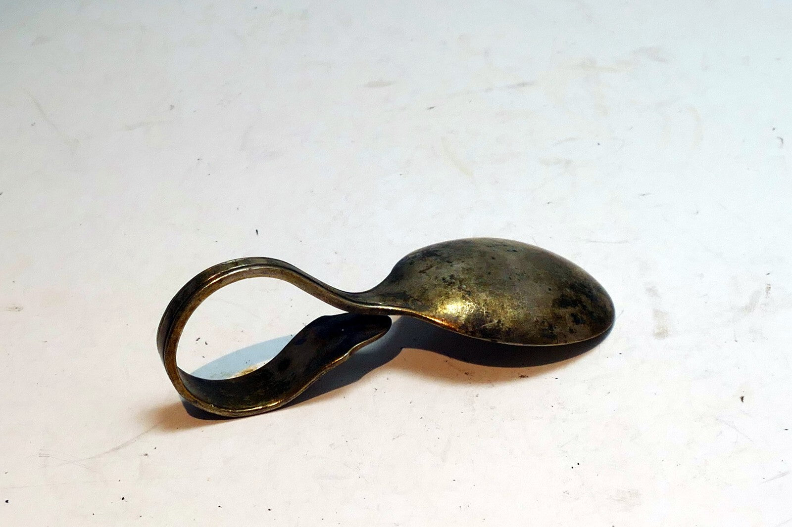 Souvenir Looped Handle Baby Or Tasting Spoon Vintage silver plate curved metal