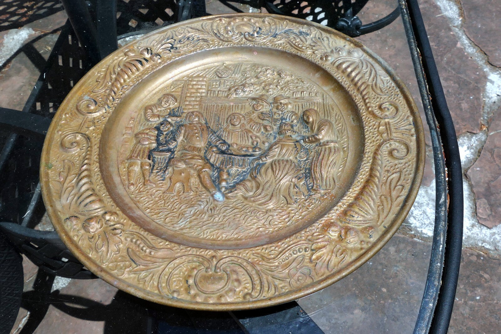 14" Antique Brass Pub Tavern Theme England Plates hanging Wall Art decor party