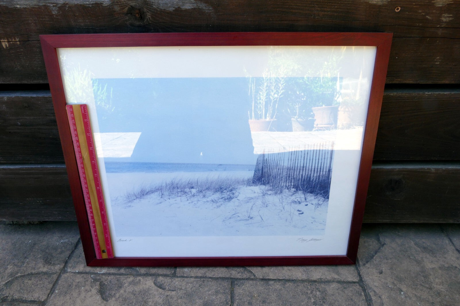 Nancy Gillespie Signed Titled Print "Beach 2" sandy dunes Wood Frame