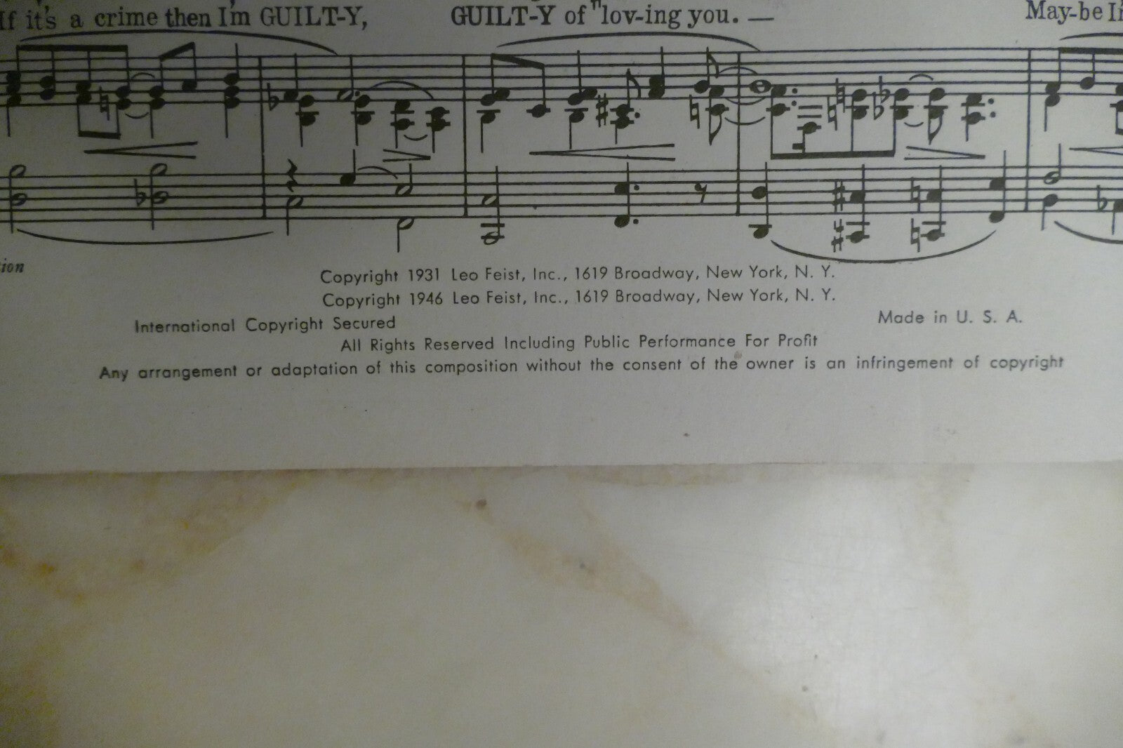 Guilty 1946 by Richard A. Whiting, Harry Akst and Gus Kahn, Leo Feist, Inc.